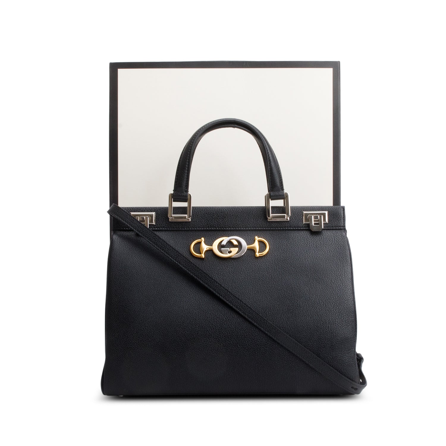 Gucci Black Grainy Calfskin Medium Zumi Top Handle w/ Box & Strap