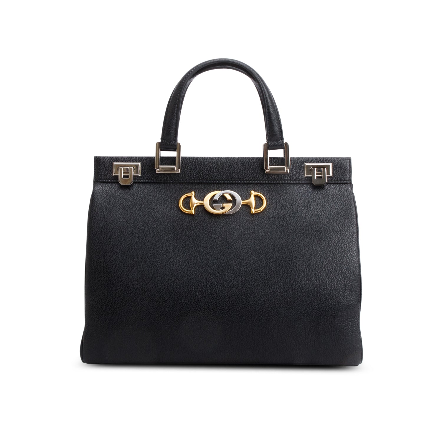 Gucci Black Grainy Calfskin Medium Zumi Top Handle w/ Box & Strap