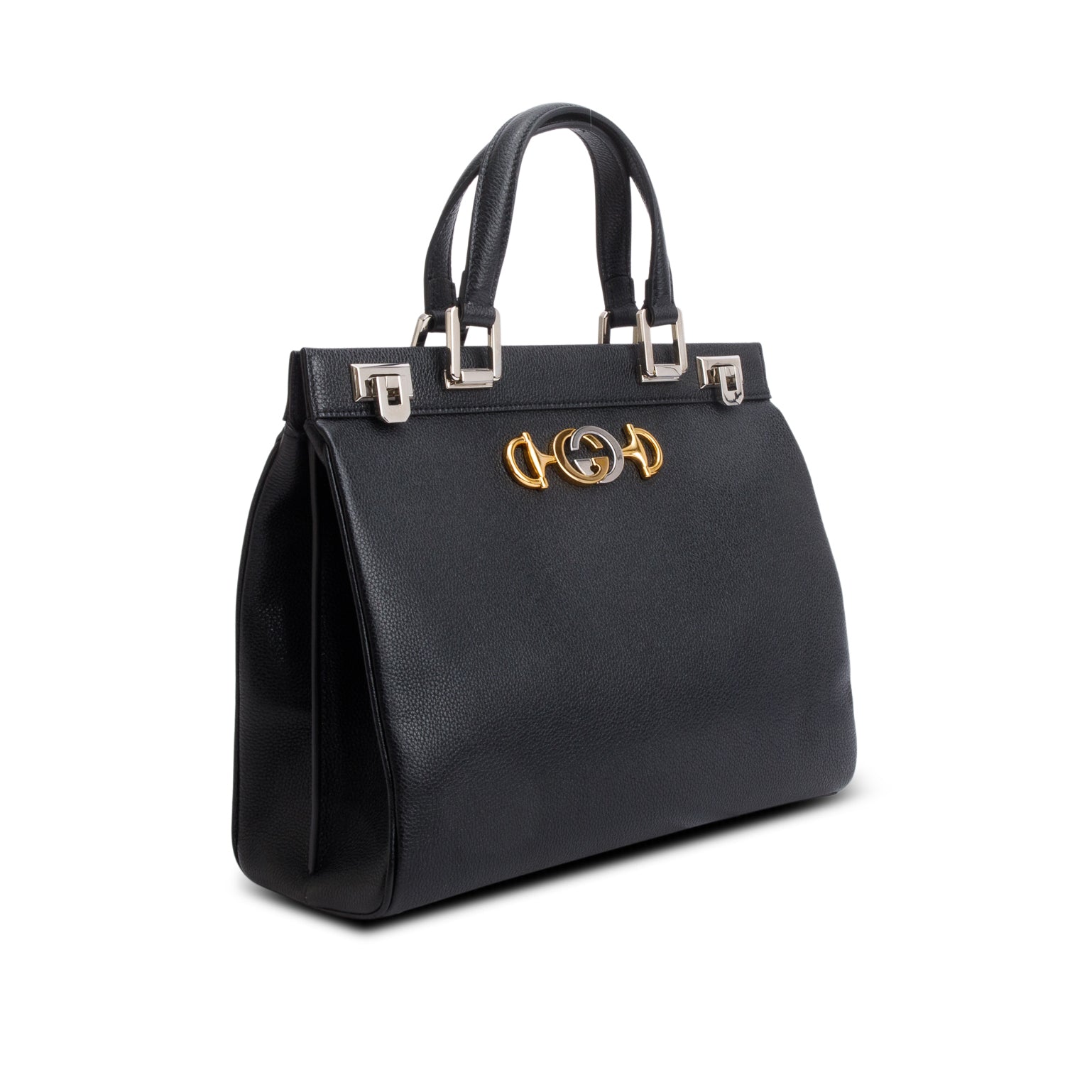 Gucci Black Grainy Calfskin Medium Zumi Top Handle w/ Box & Strap