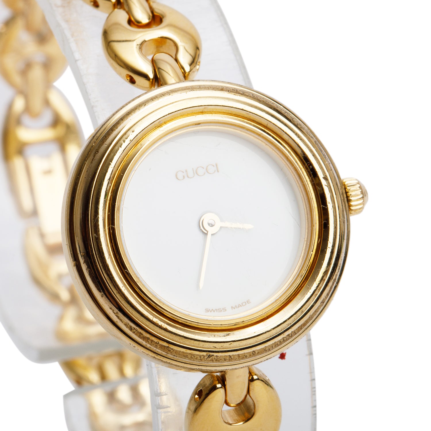 Gucci Gold Plated Stainless Steel 1100 Series 26 MM Watch w/ Box & 4 Multicolour Bezels