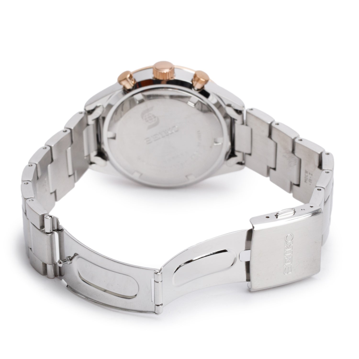 Seiko Vintage Rose Gold Plated & Stainless Steel 41 MM Chronograph Quartz Watch Grey Dial w/ Box