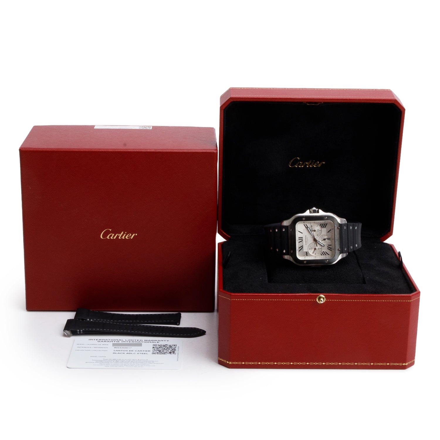 Cartier Stainless Steel & ADLC Santos de Cartier Automatic Chronograph Watch, Extra-Large Model 4183 w/ Box, Papers & Extra Strap