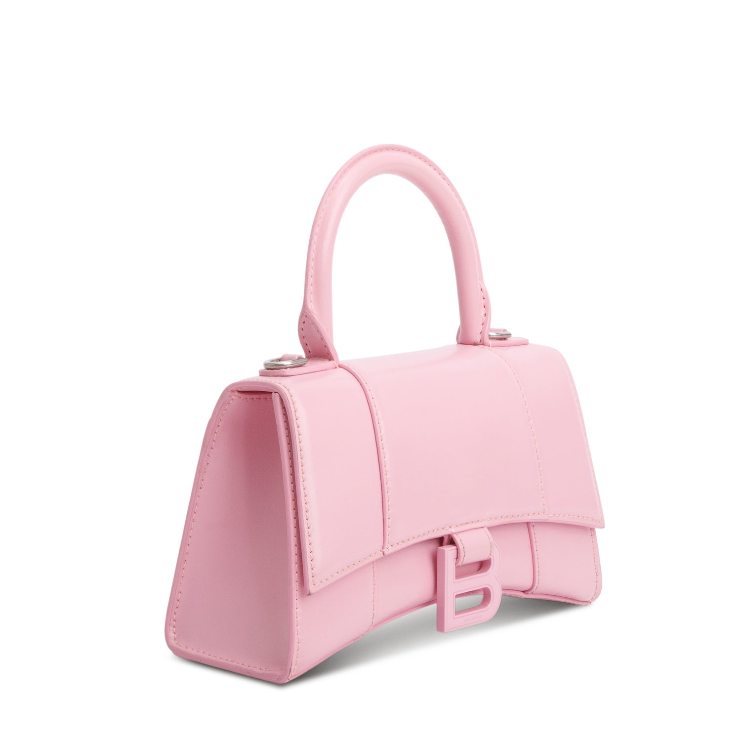 Balenciaga Pink Shiny Box Calfskin Leather XS Hourglass Top Handle Bag w/ Strap