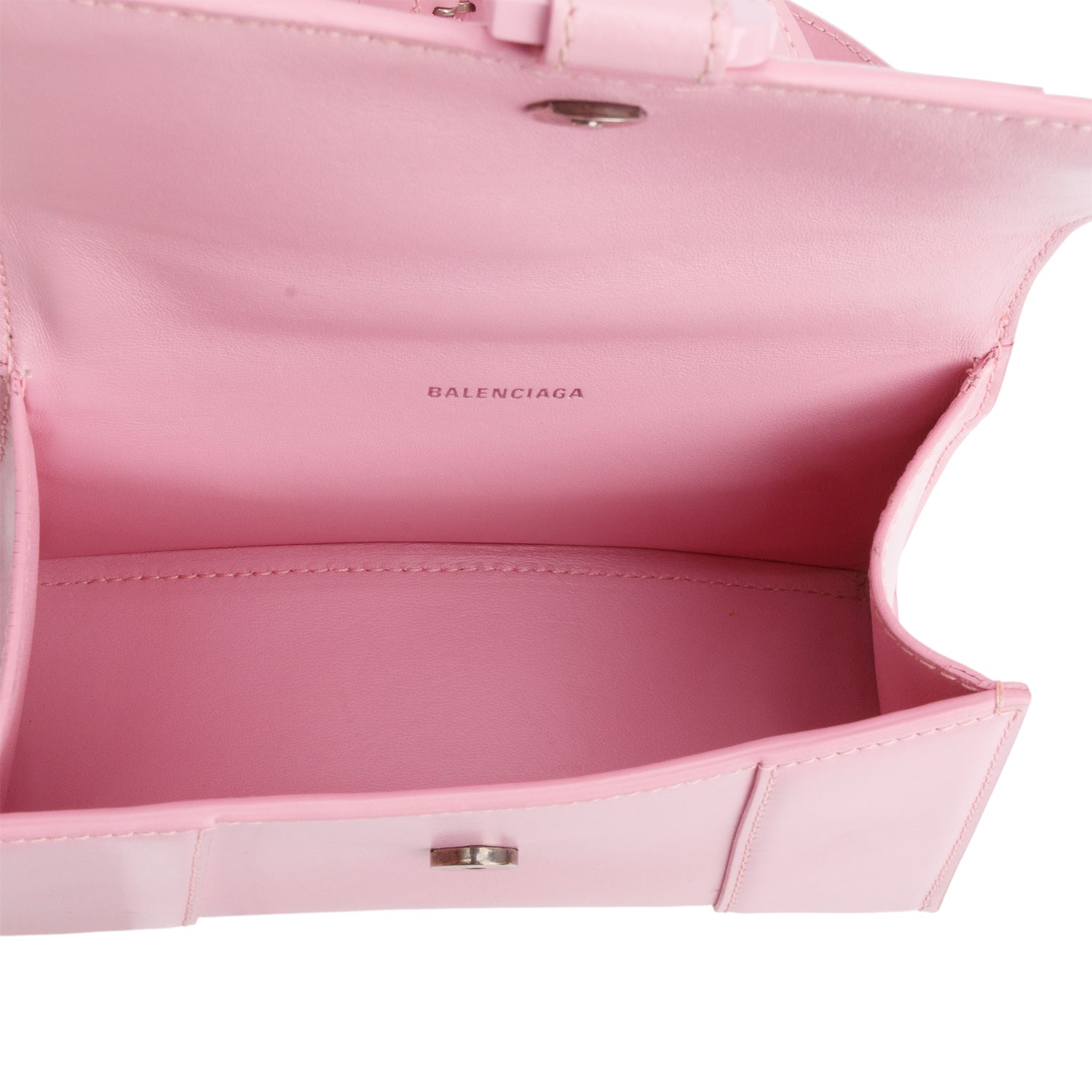 Balenciaga Pink Shiny Box Calfskin Leather XS Hourglass Top Handle Bag w/ Strap