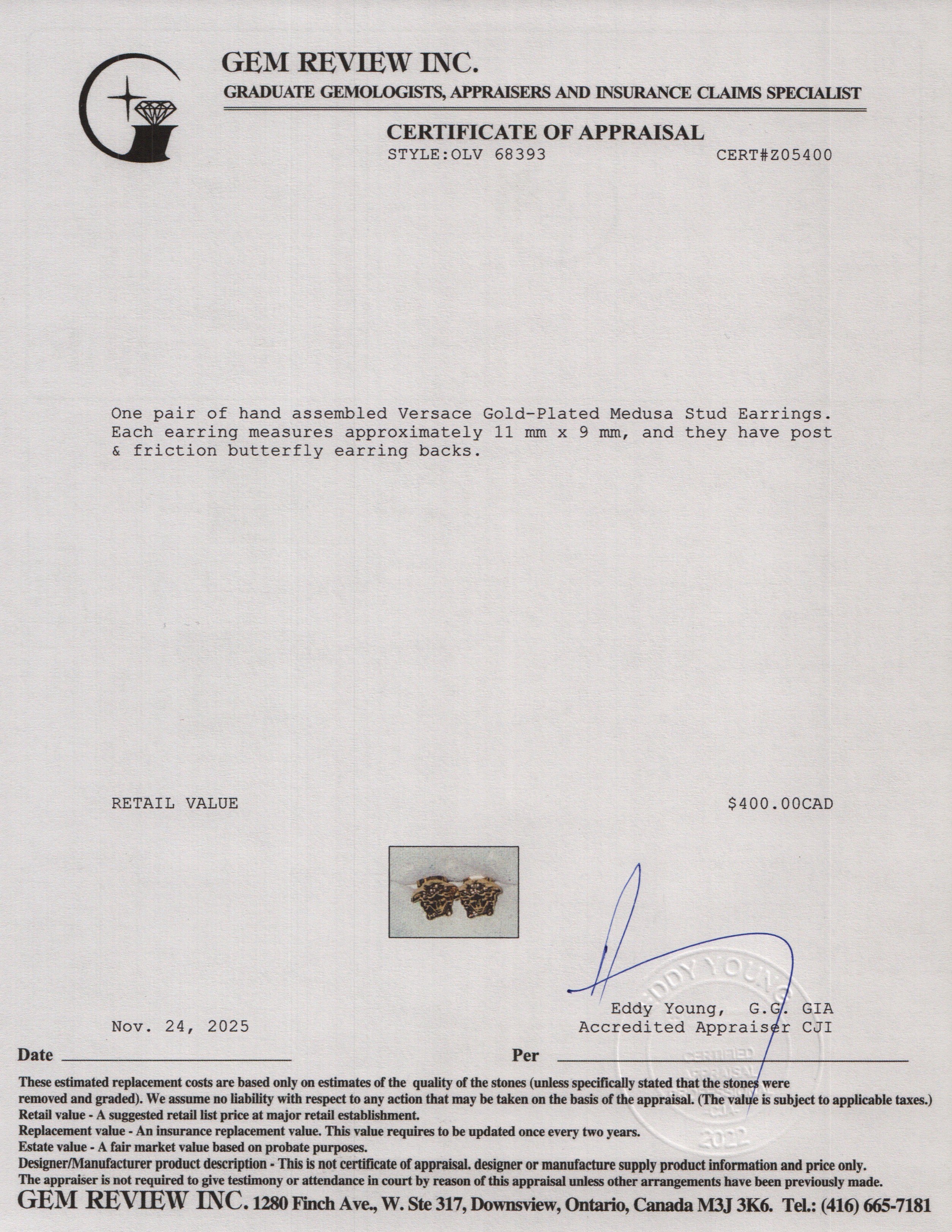 Versace Gold-Plated Medusa Stud Earrings w/ Box