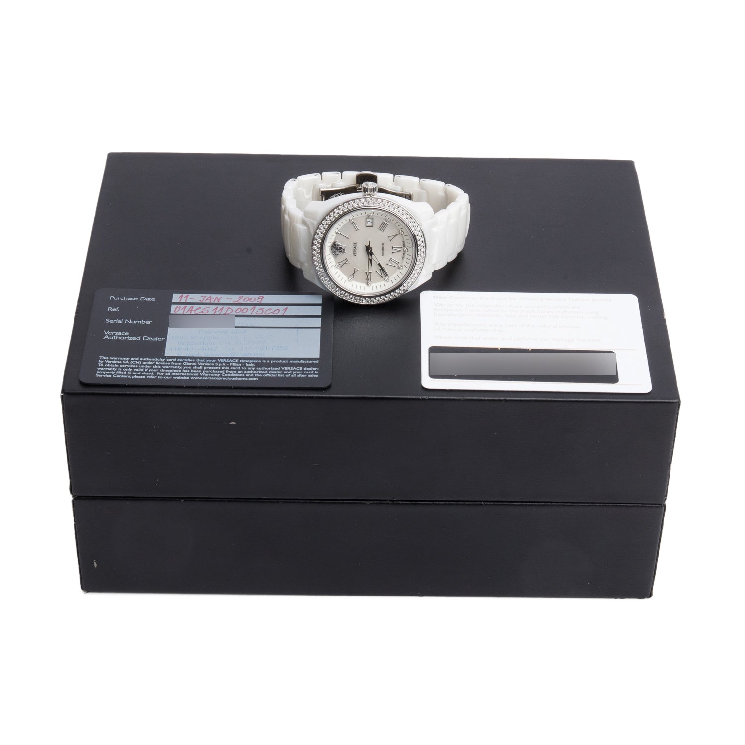 Versace Stainless Steel & White Ceramic DV One 41 MM Automatic Watch Diamond Mother of Pearl Dial w/ Box & Papers