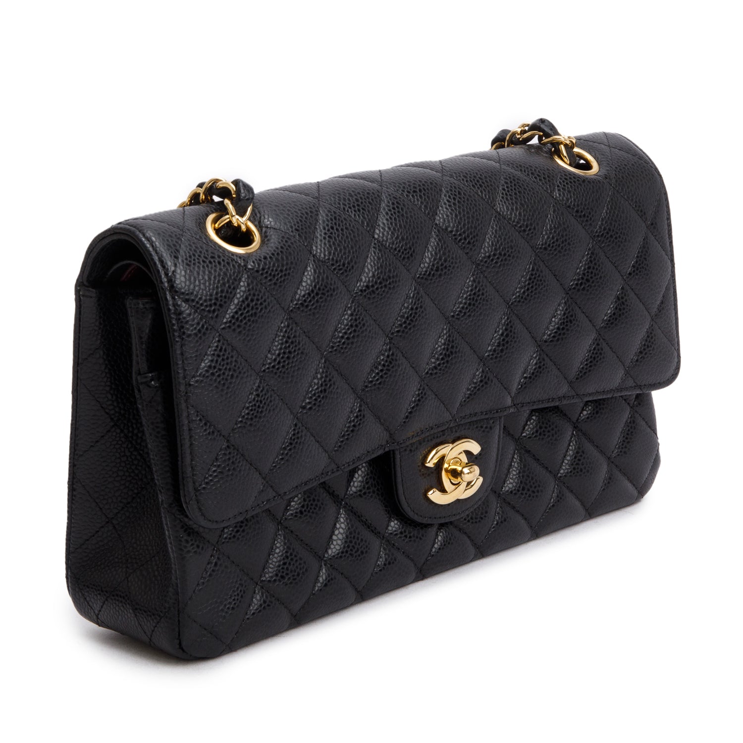 Chanel Black Caviar Classic Medium Double Flap Bag w/ Authenticity Card