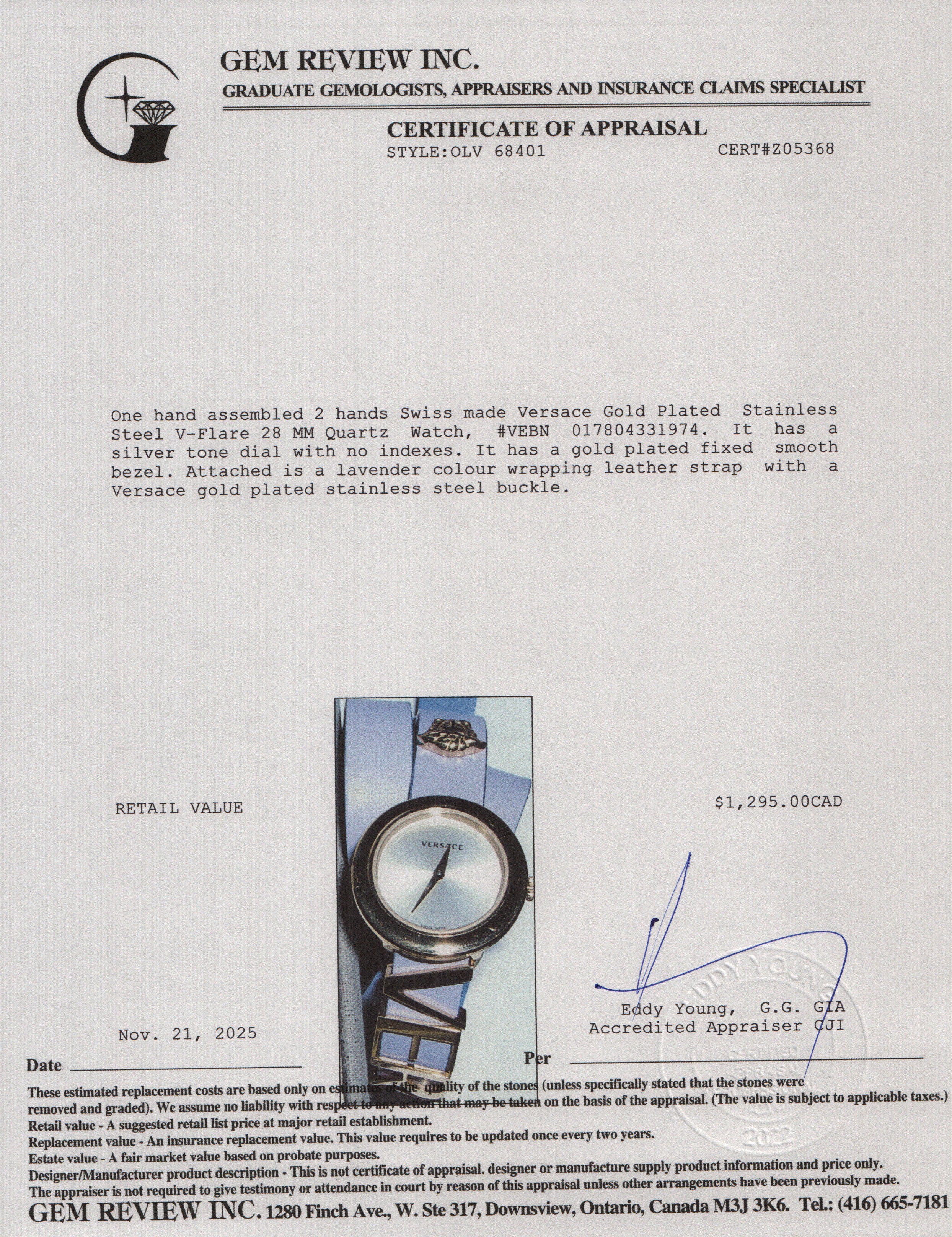 Versace Stainless Steel V-Flare 28 MM Quartz Watch Silver Dial w/ Papers