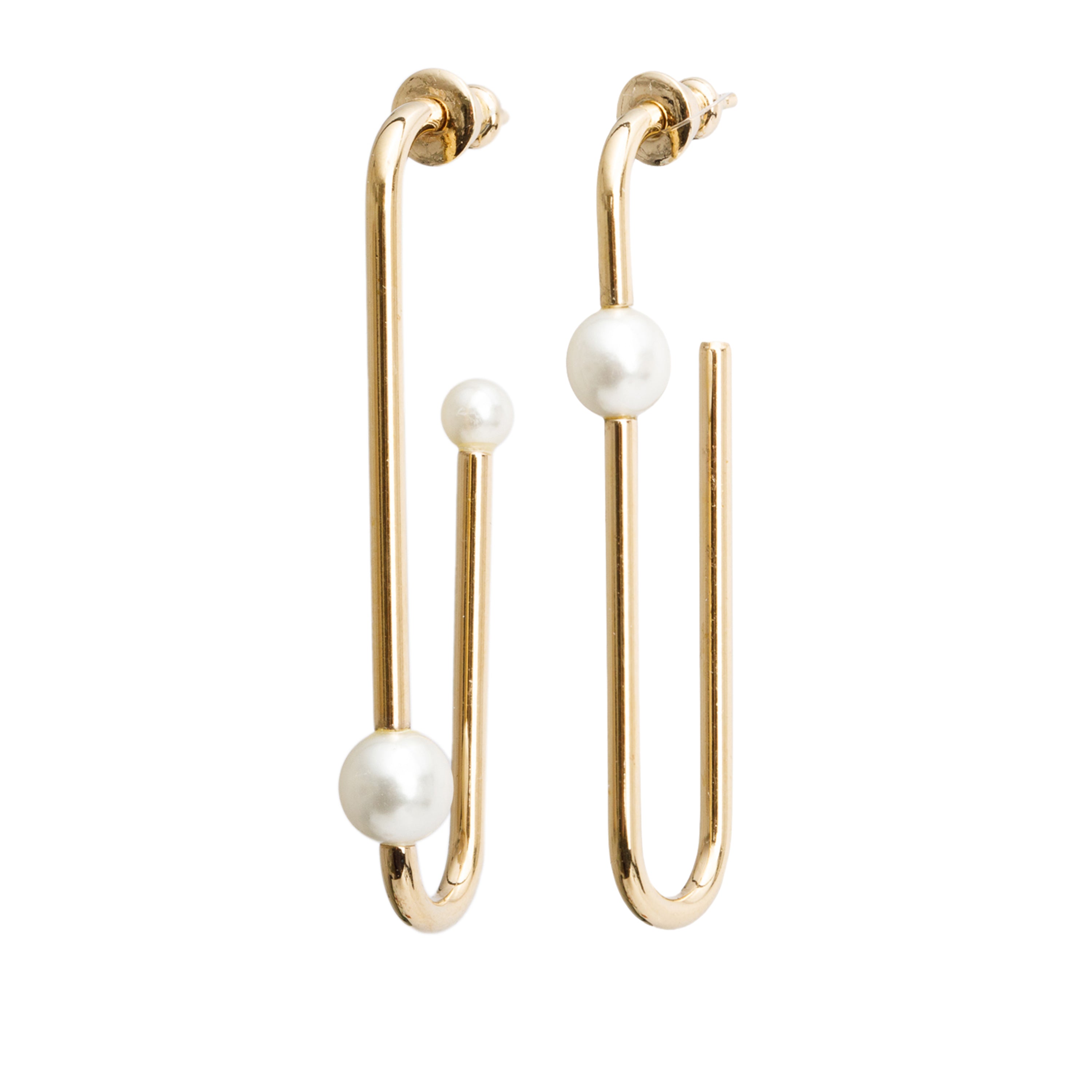 Christian Dior Gold Plated Faux Pearl Paperclip Hoop Earrings