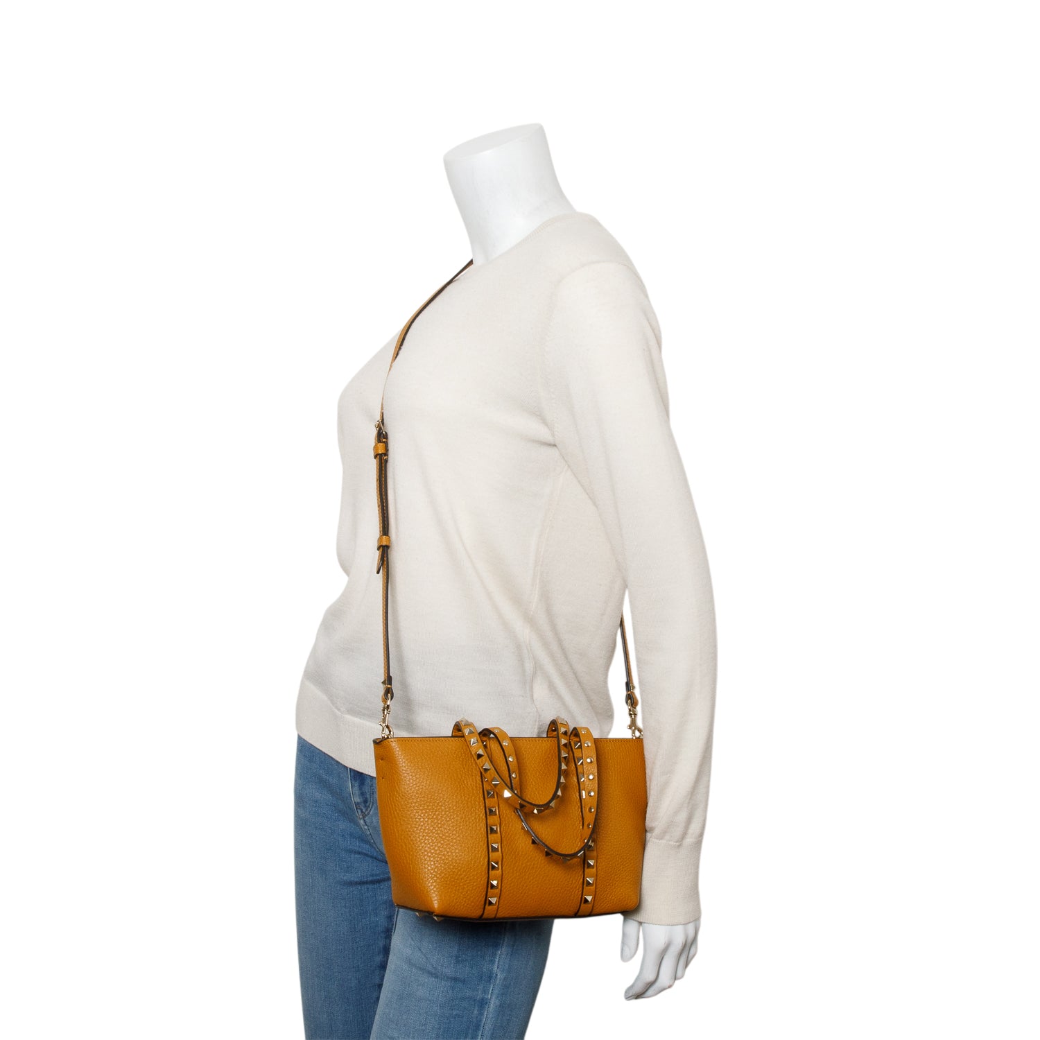 Valentino Yellow Grainy Calfskin Rockstud Mini Tote Bag w/ Strap