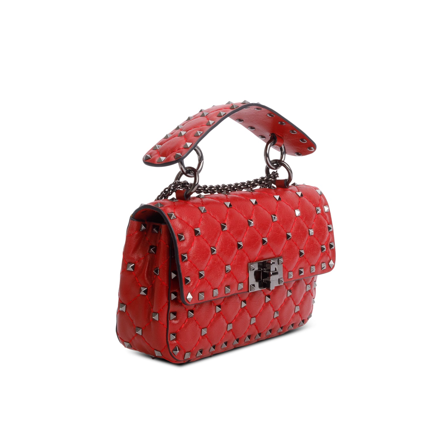 Valentino Red Wrinkled Lambskin Small Rockstud Spike Shoulder Bag