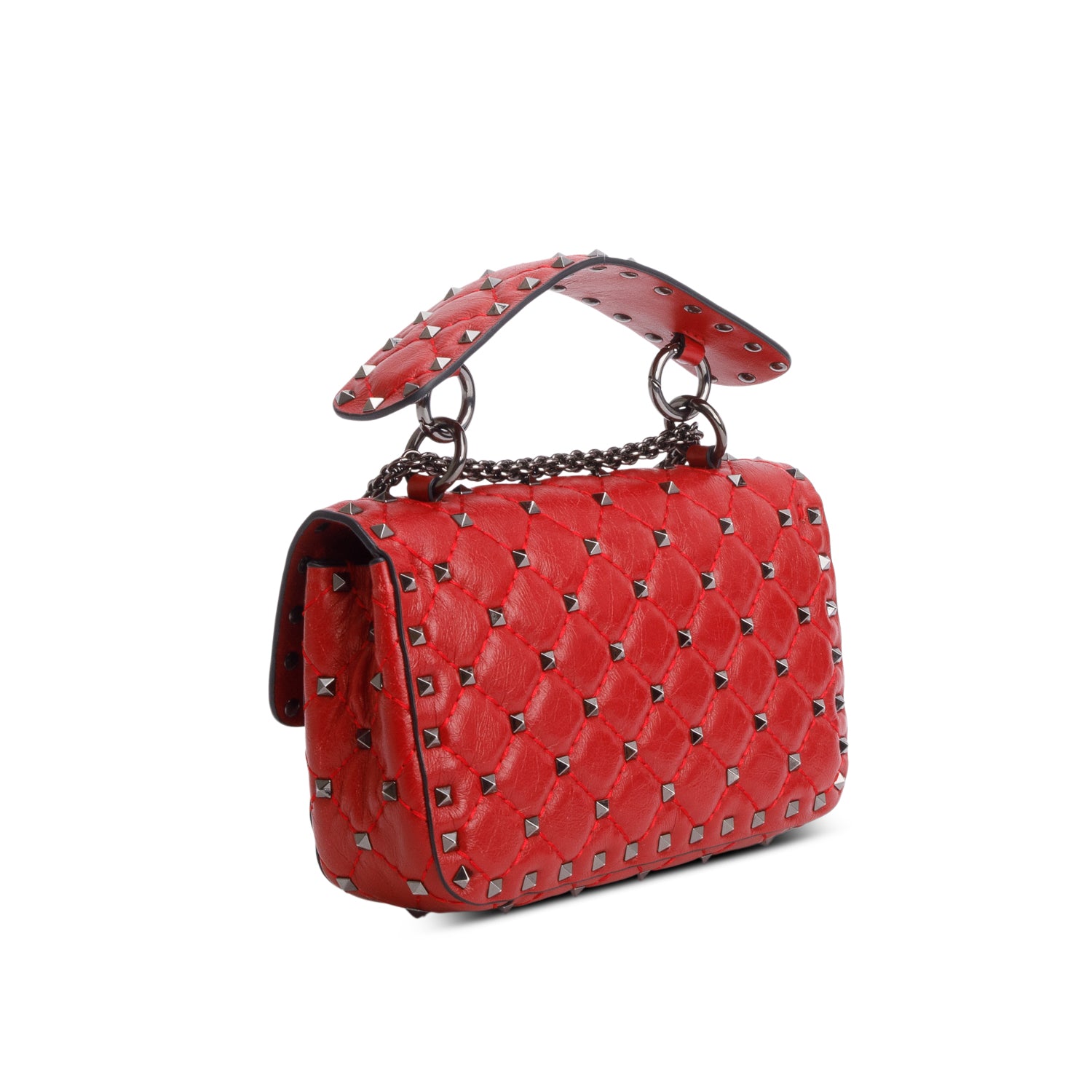 Valentino Red Wrinkled Lambskin Small Rockstud Spike Shoulder Bag