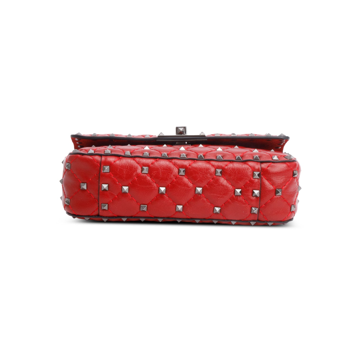 Valentino Red Wrinkled Lambskin Small Rockstud Spike Shoulder Bag