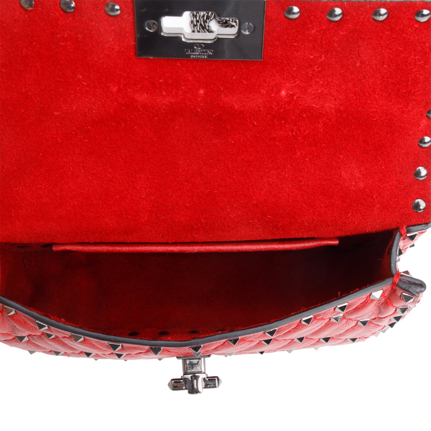 Valentino Red Wrinkled Lambskin Small Rockstud Spike Shoulder Bag