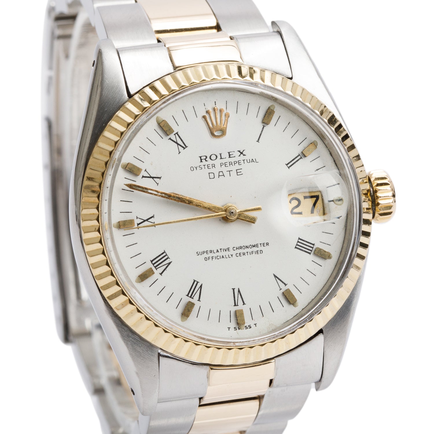 Rolex Vintage Stainless Steel & 18k Yellow Gold Oyster Perpetual Date 34 MM Watch White Dial 6534