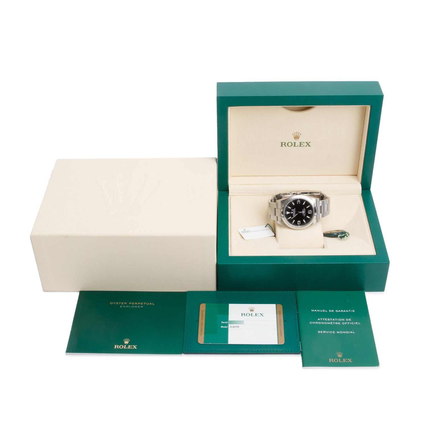 Rolex Stainless Steel Oyster Perpetual Explorer 39 MM Watch 214270 w/ Box & Papers