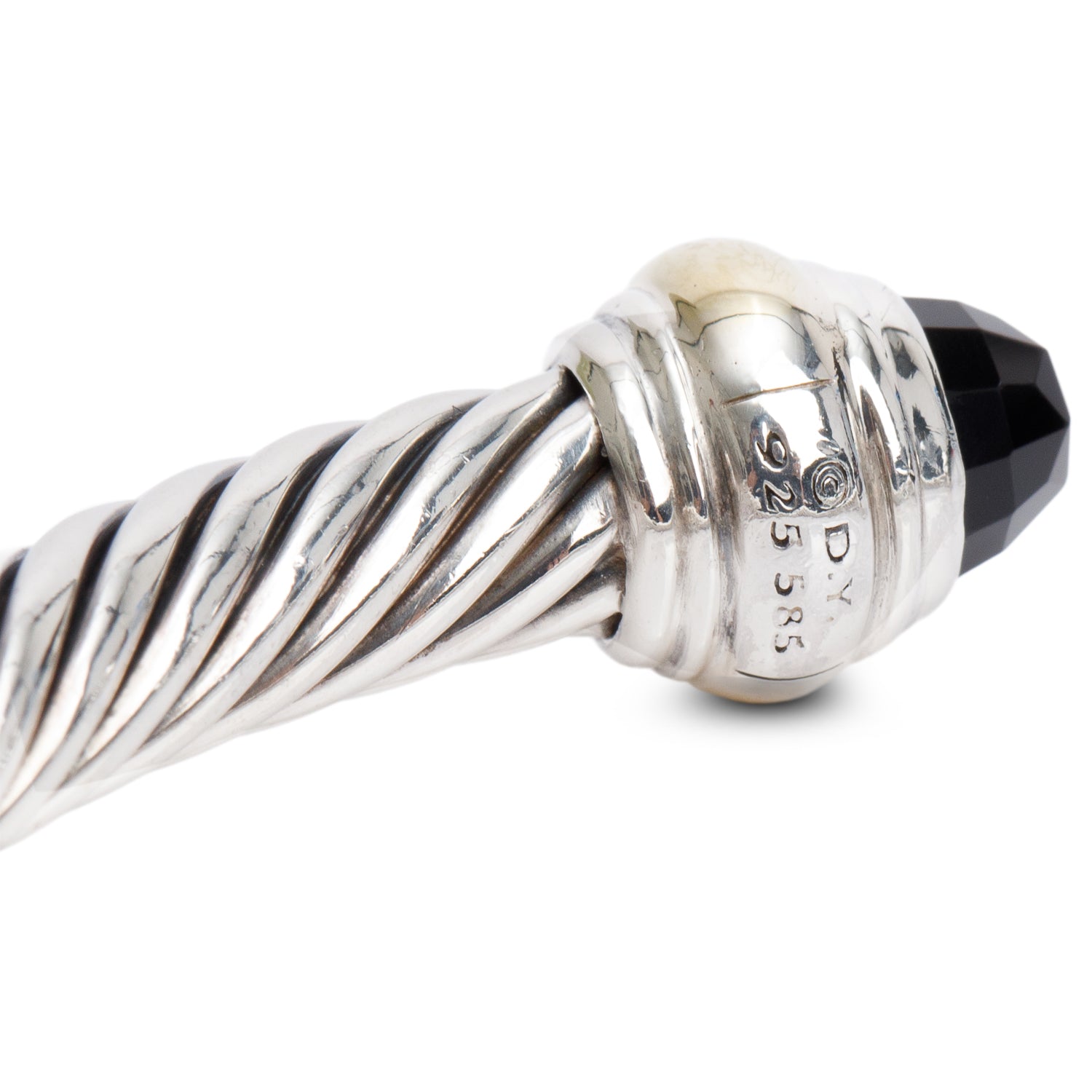 David Yurman Sterling Silver & 14k Yellow Gold 5MM Cable Classics Bracelet with Black Onyx w/ Box