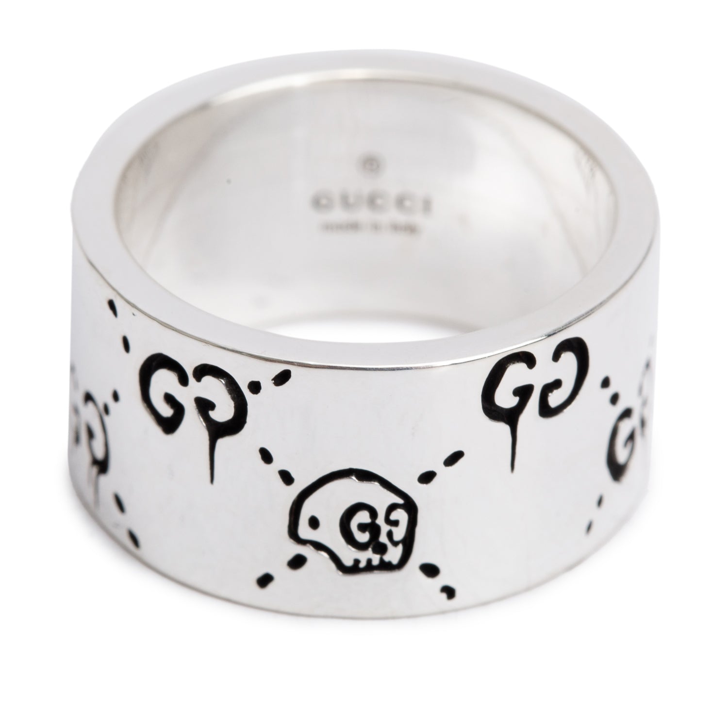 Gucci Sterling Silver Wide 11.5 MM Ghost Ring, Size 8.5