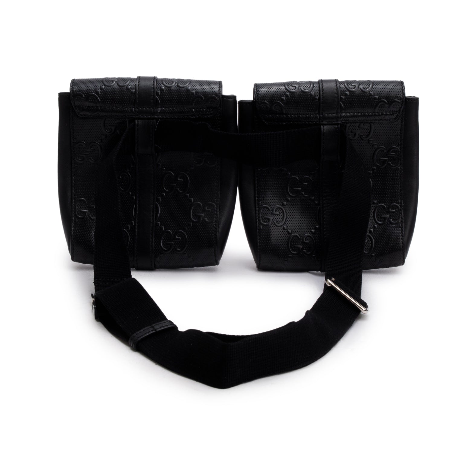 Gucci Black GG Embossed Perforated Leather Double Belt Bag