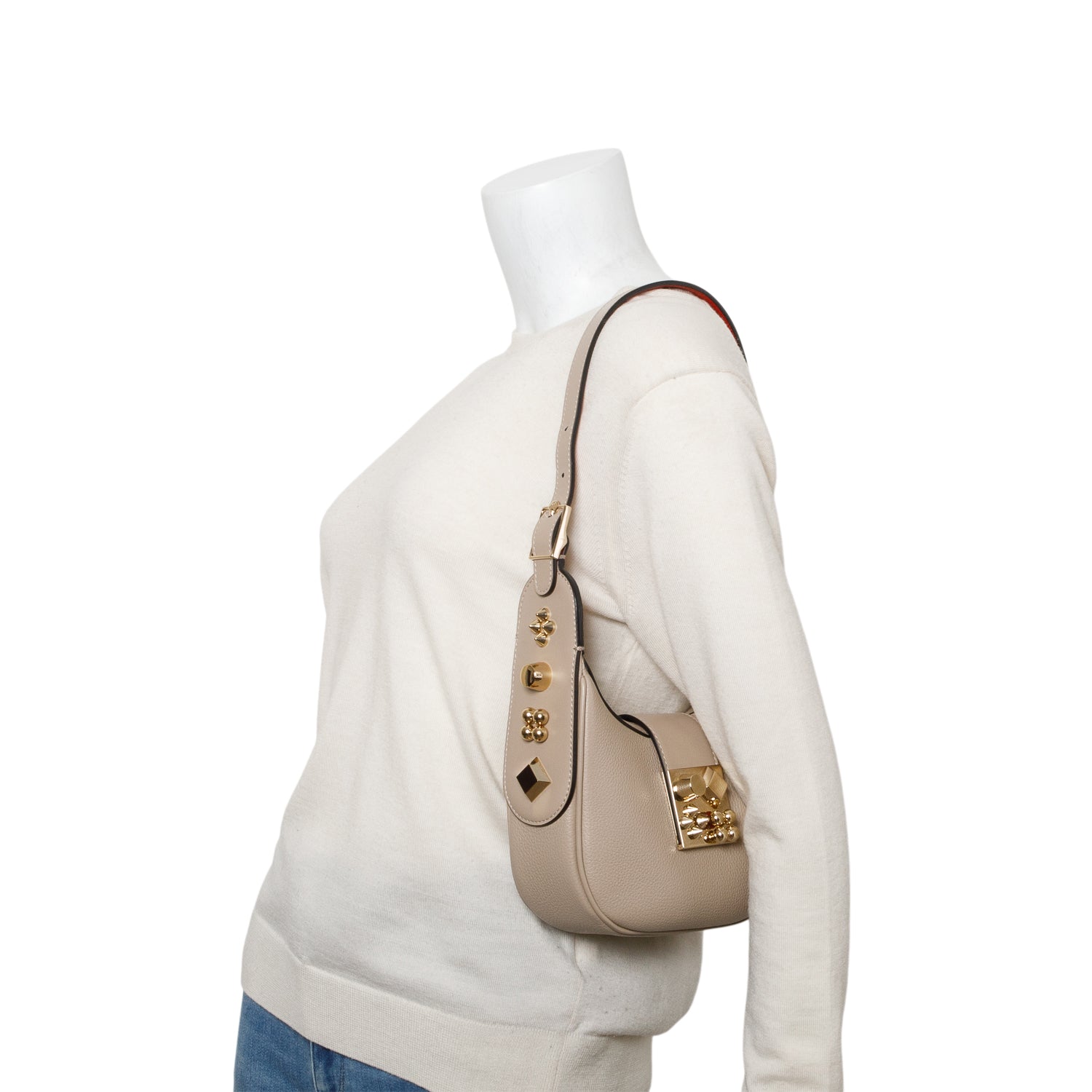 Christian Louboutin Beige Grainy Calfskin Carasky Mini Shoulder Bag