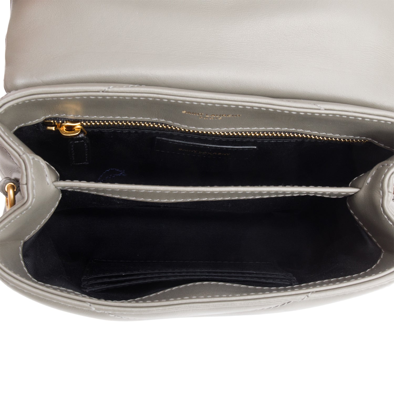 Saint Laurent 2021 Grey Calfskin Y Quilted Monogram Toy Loulou Crossbody Bag