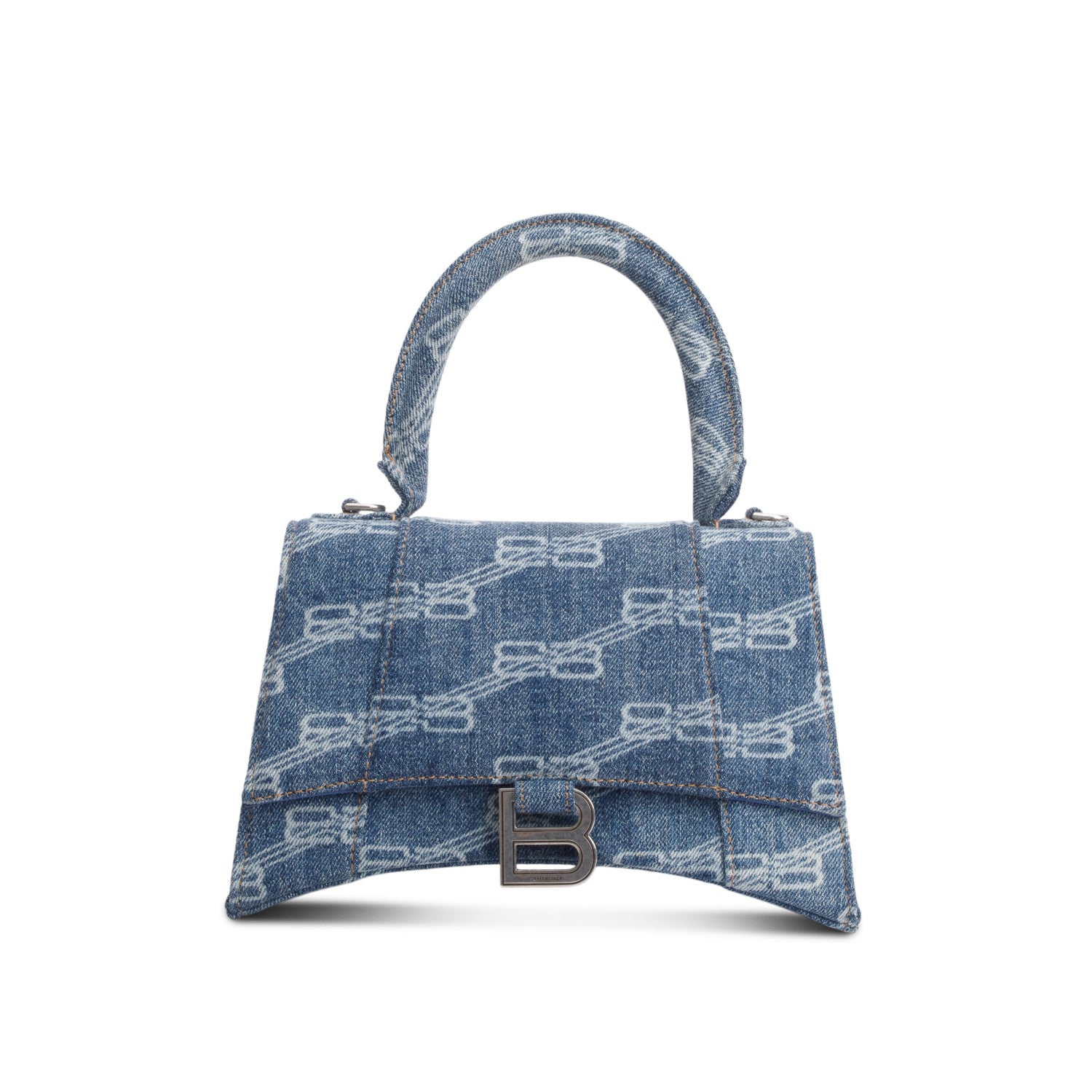 Balenciaga Blue BB Monogram Denim Small Hourglass Top Handle Bag w/ Strap