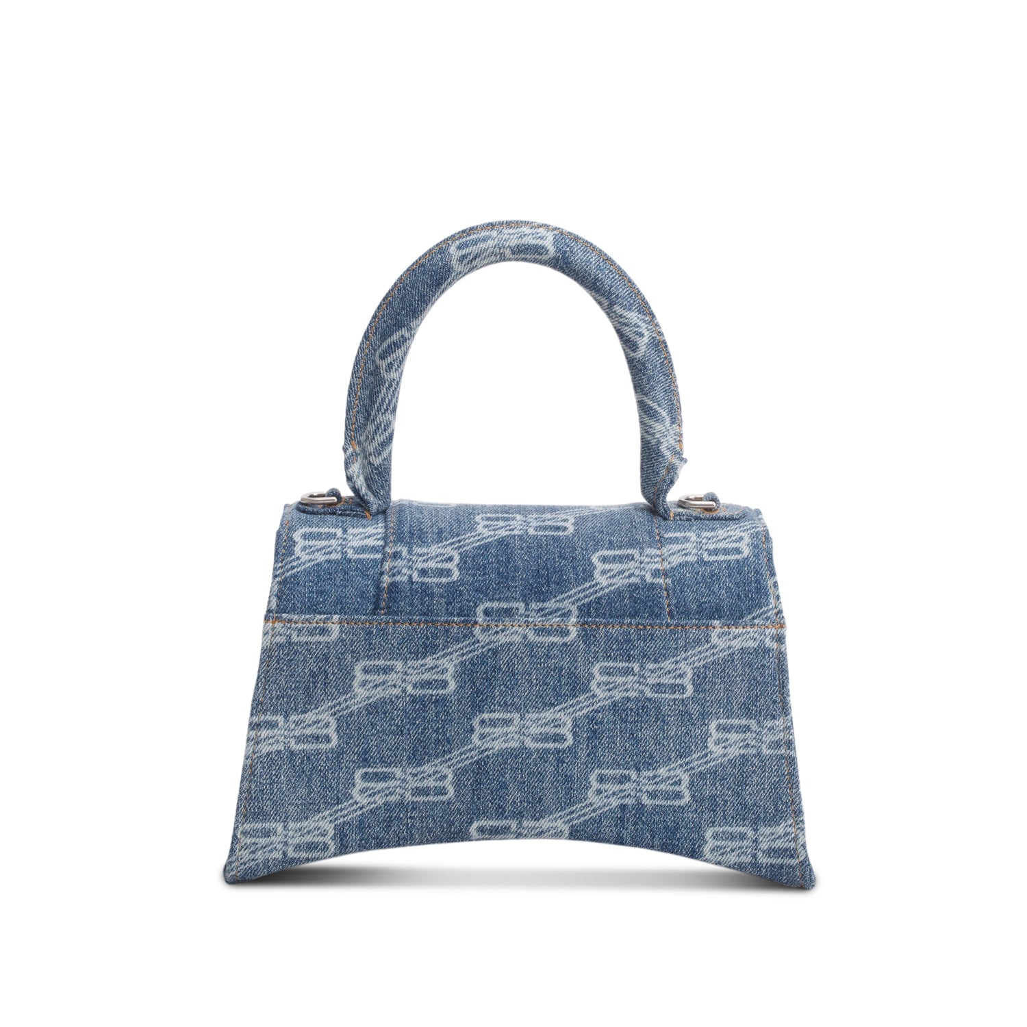 Balenciaga Blue BB Monogram Denim Small Hourglass Top Handle Bag w/ Strap