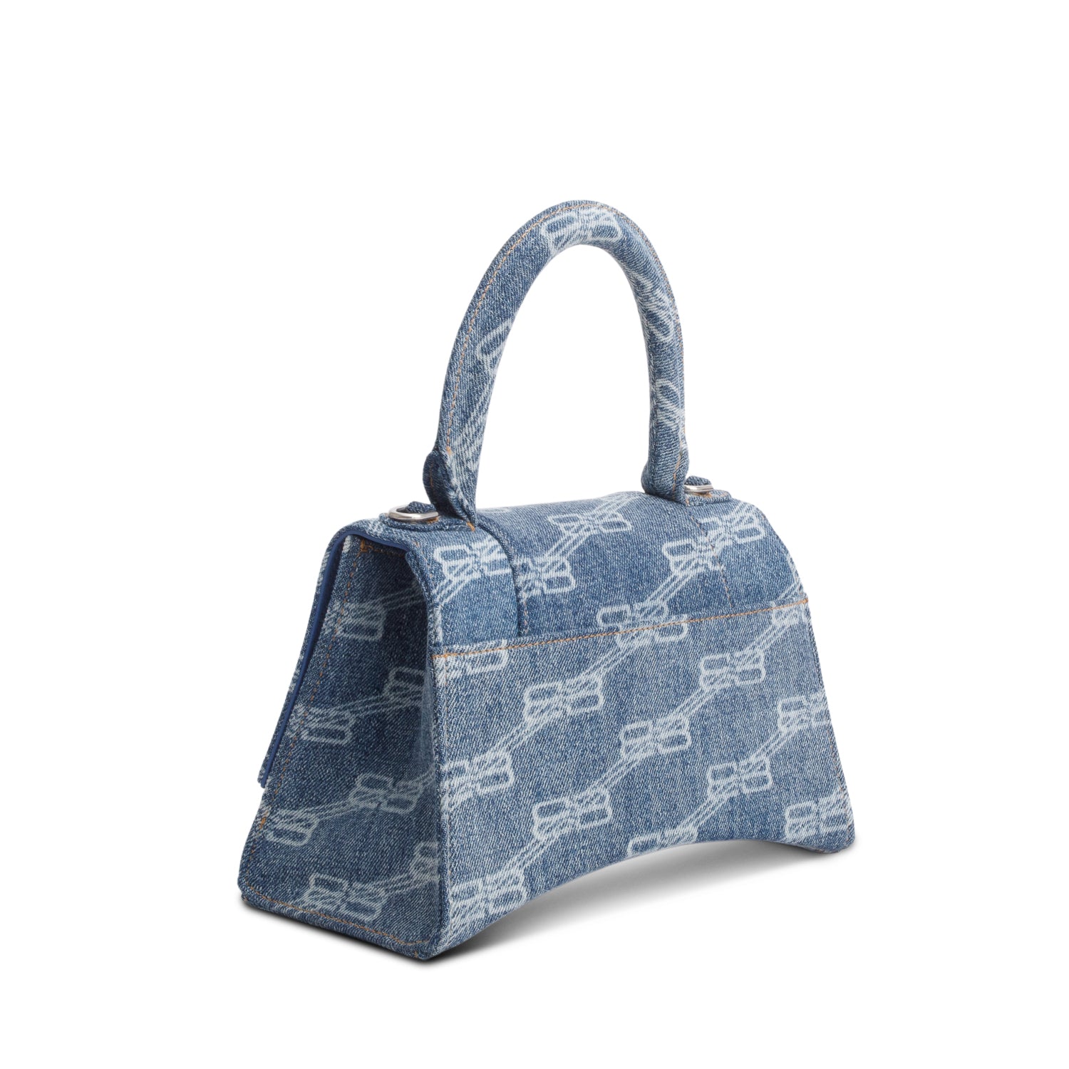 Balenciaga Blue BB Monogram Denim Small Hourglass Top Handle Bag w/ Strap