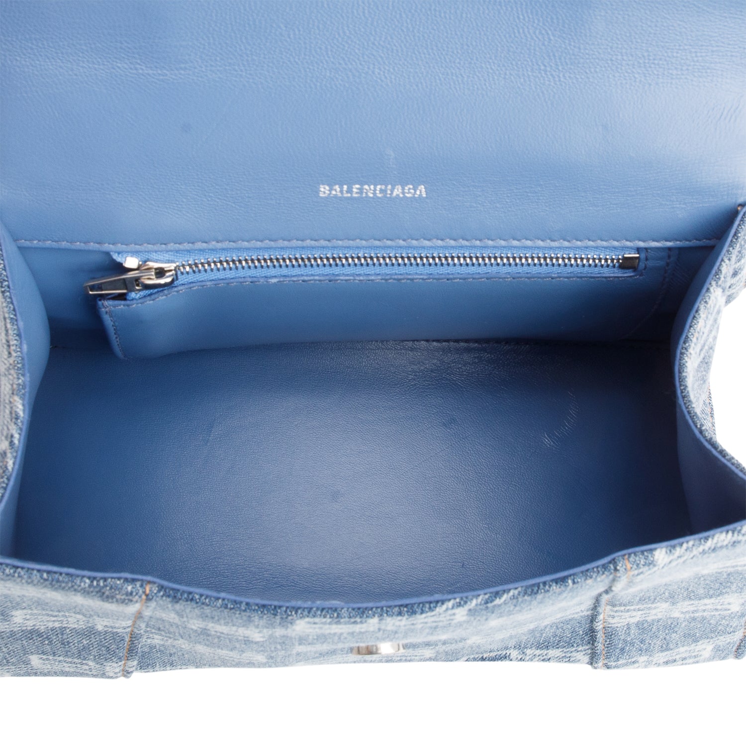Balenciaga Blue BB Monogram Denim Small Hourglass Top Handle Bag w/ Strap