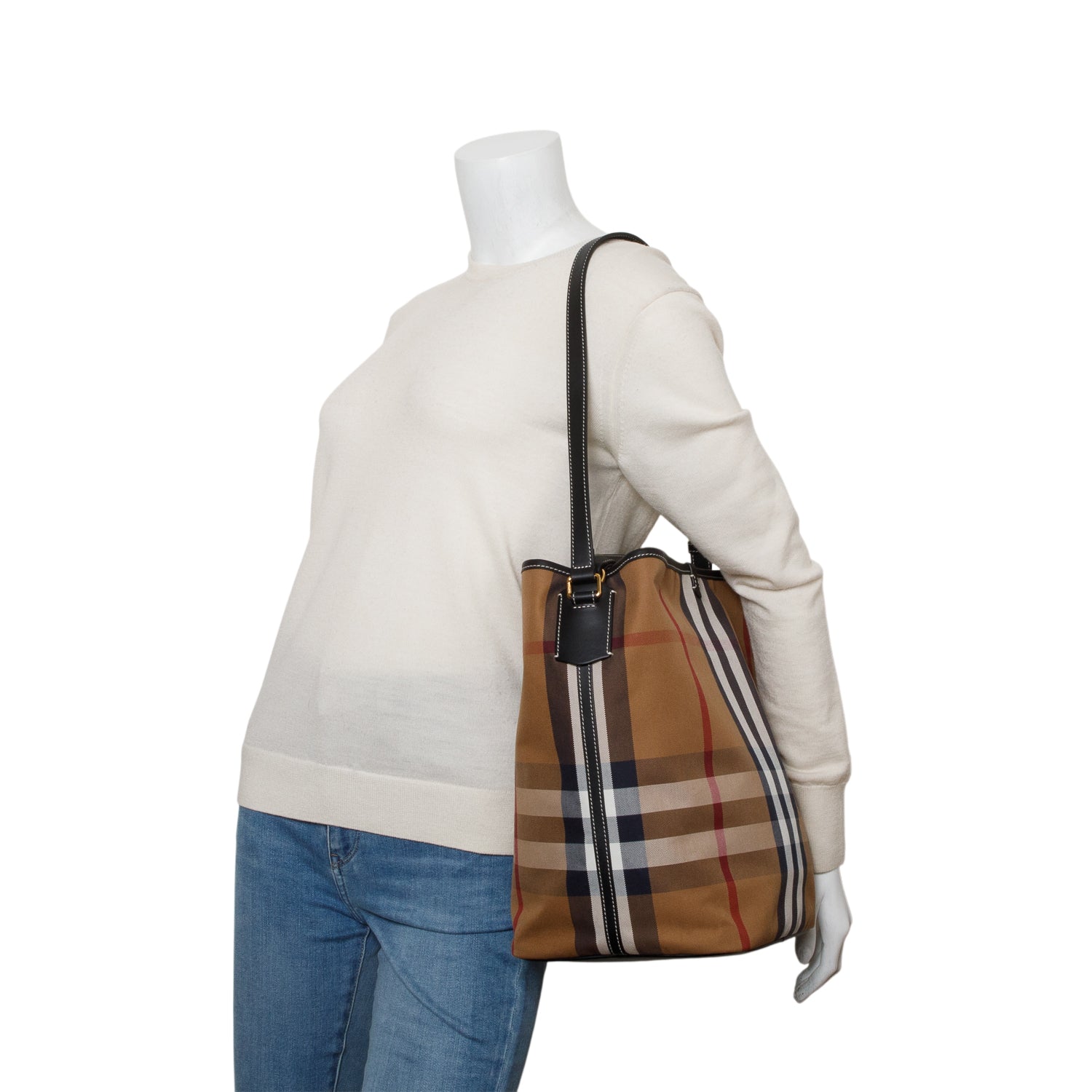 Burberry Brown Canvas Ashby Check Bucket Bag