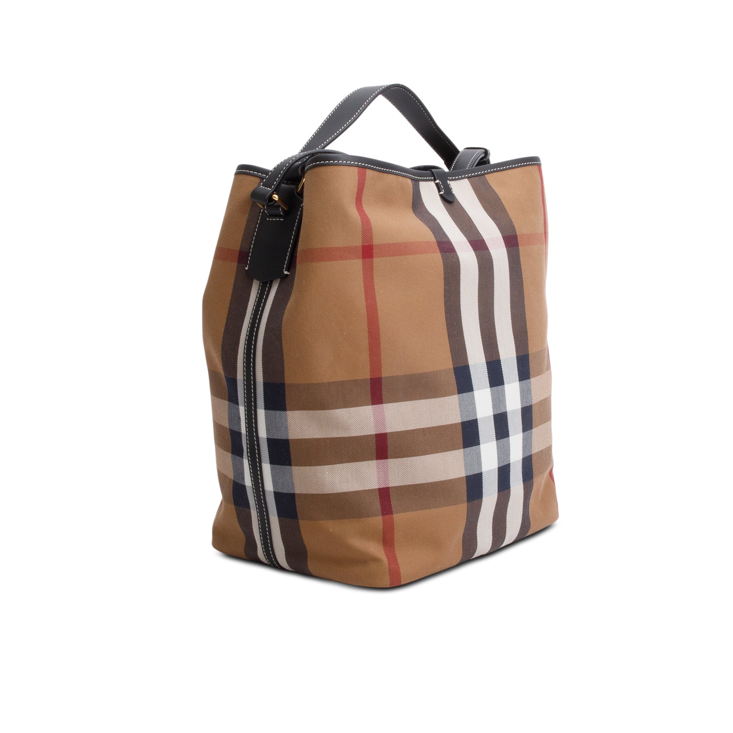 Burberry Brown Canvas Ashby Check Bucket Bag