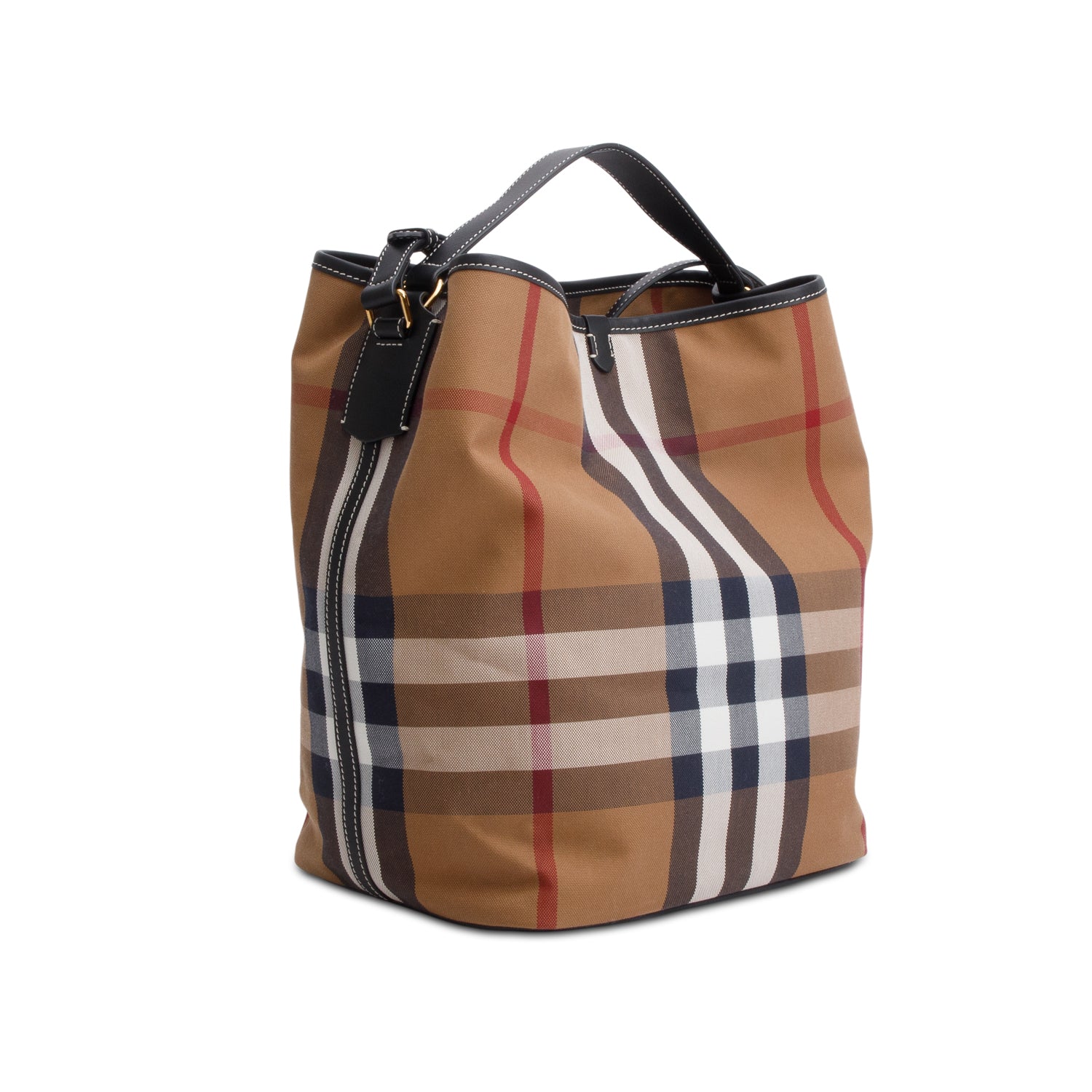 Burberry Brown Canvas Ashby Check Bucket Bag