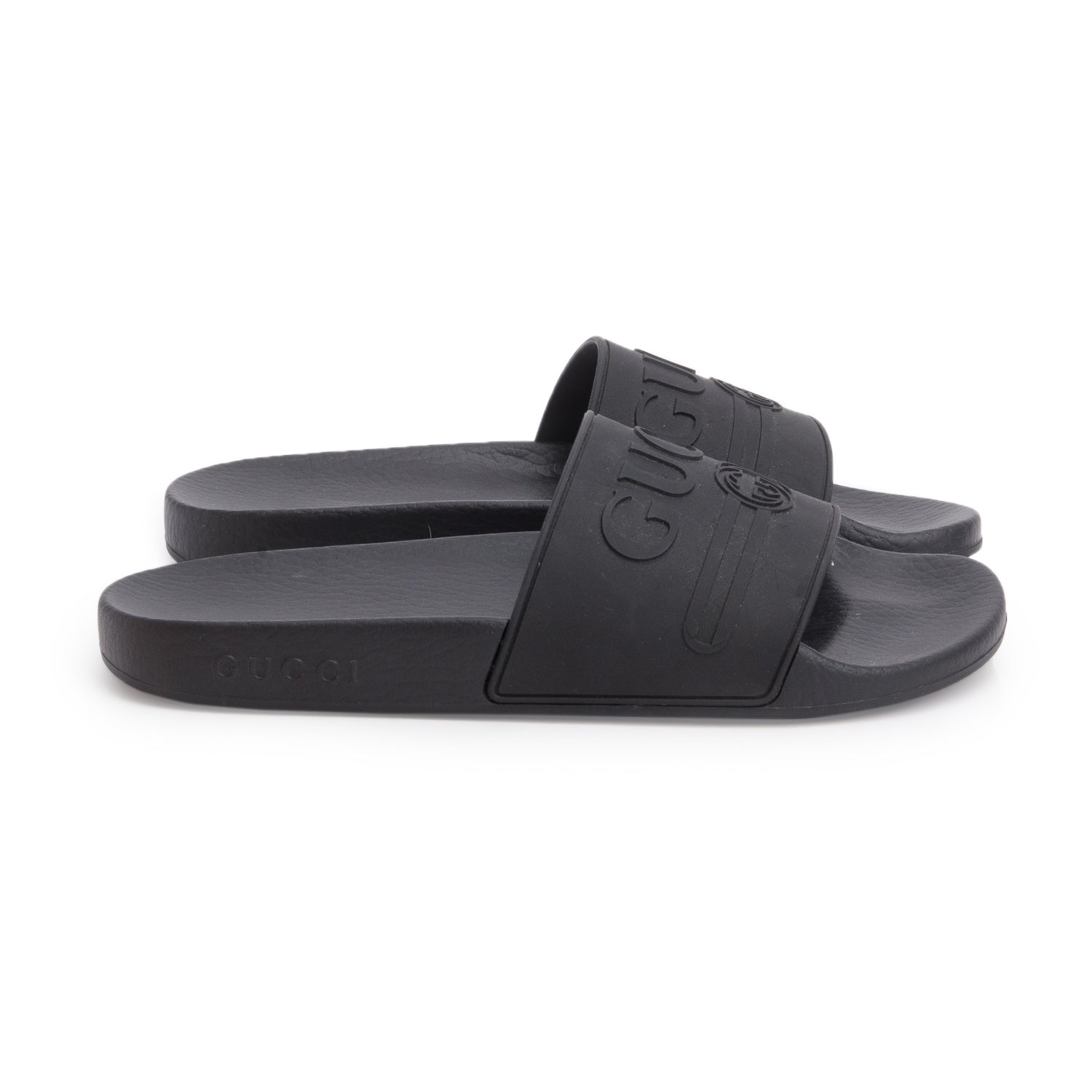 Gucci Black Interlocking G Logo Rubber Slides, Size 38 w/ Box