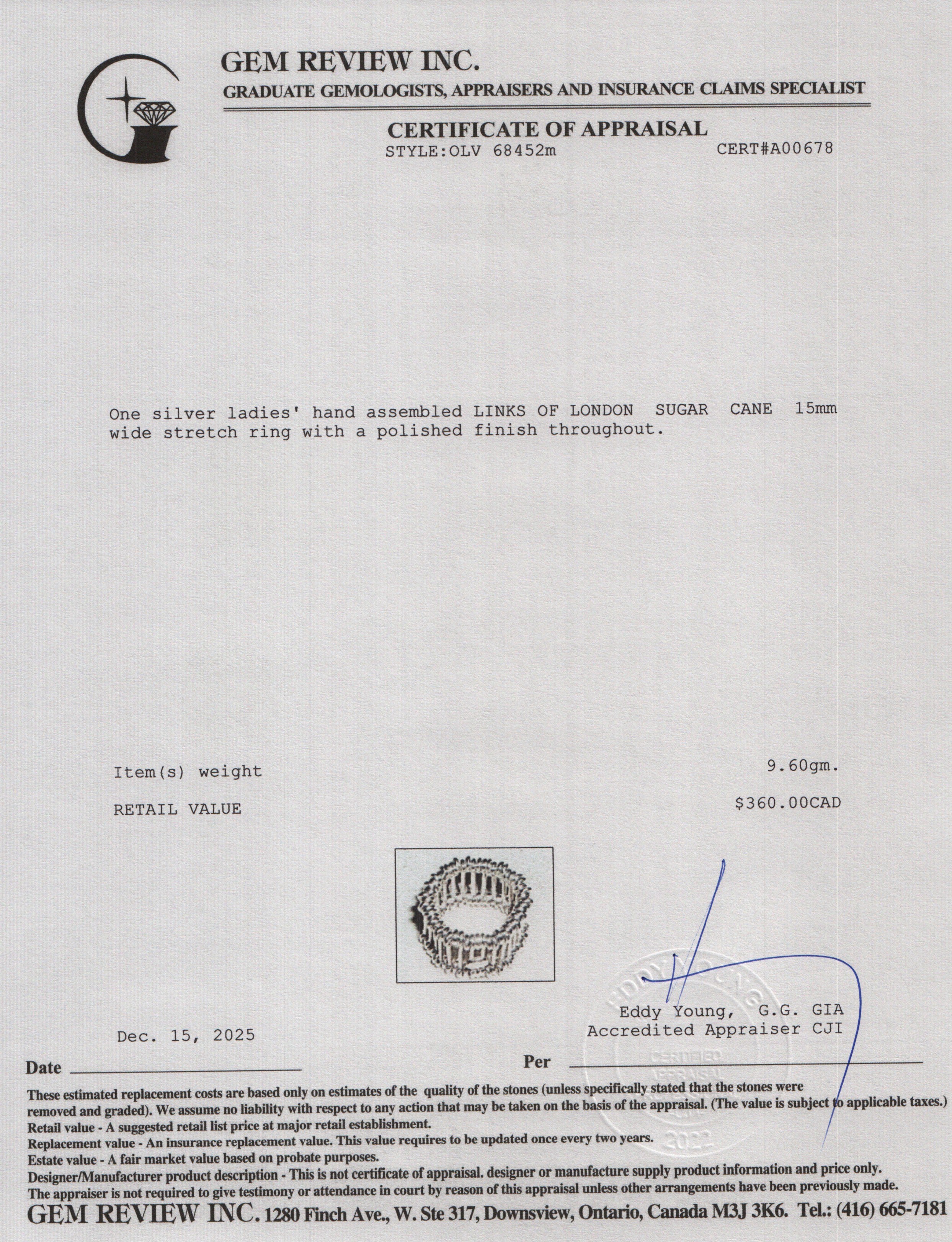 Links of London Sterling Silver Sugar Cane Stretch Ring