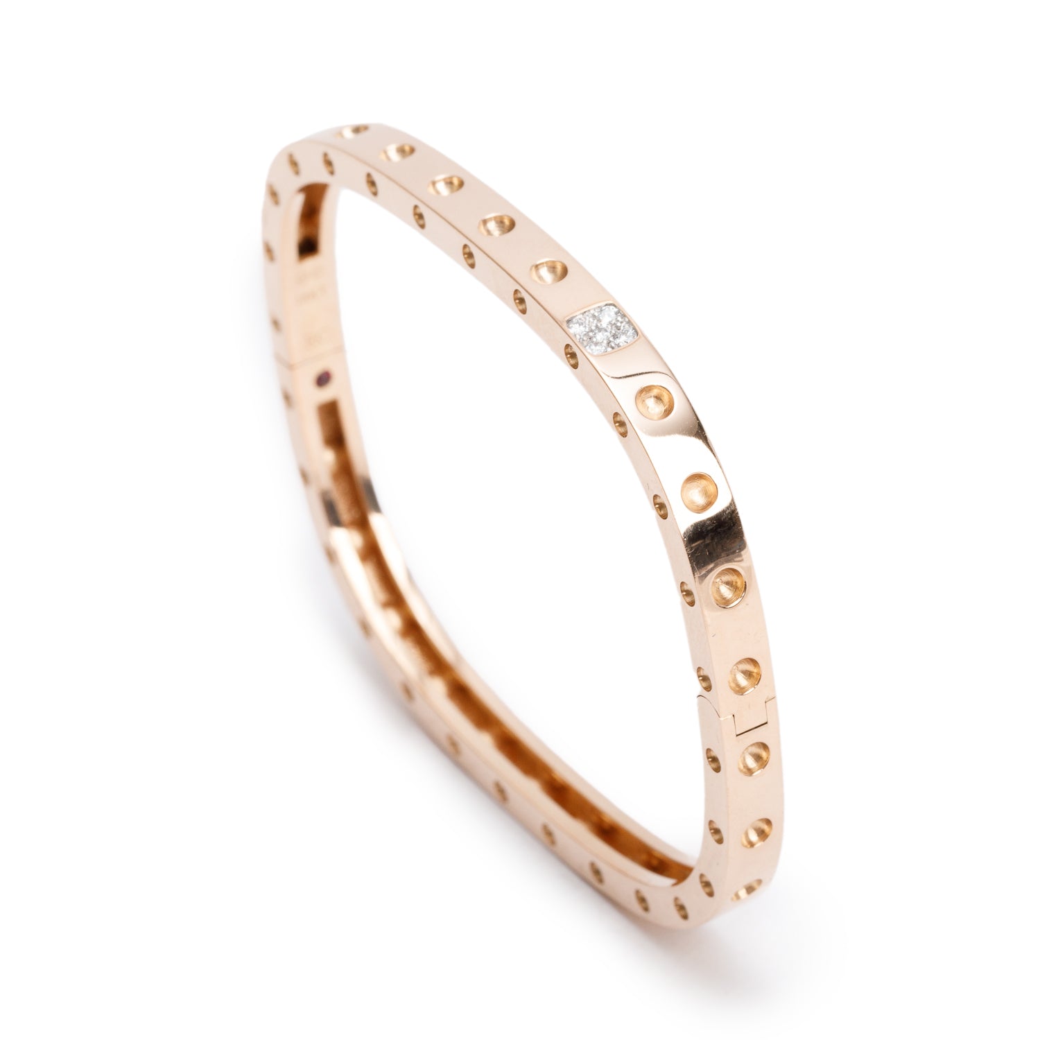 Roberto Coin 18k Rose Gold Diamond Pois Moi Single-Row Square Bangle Bracelet