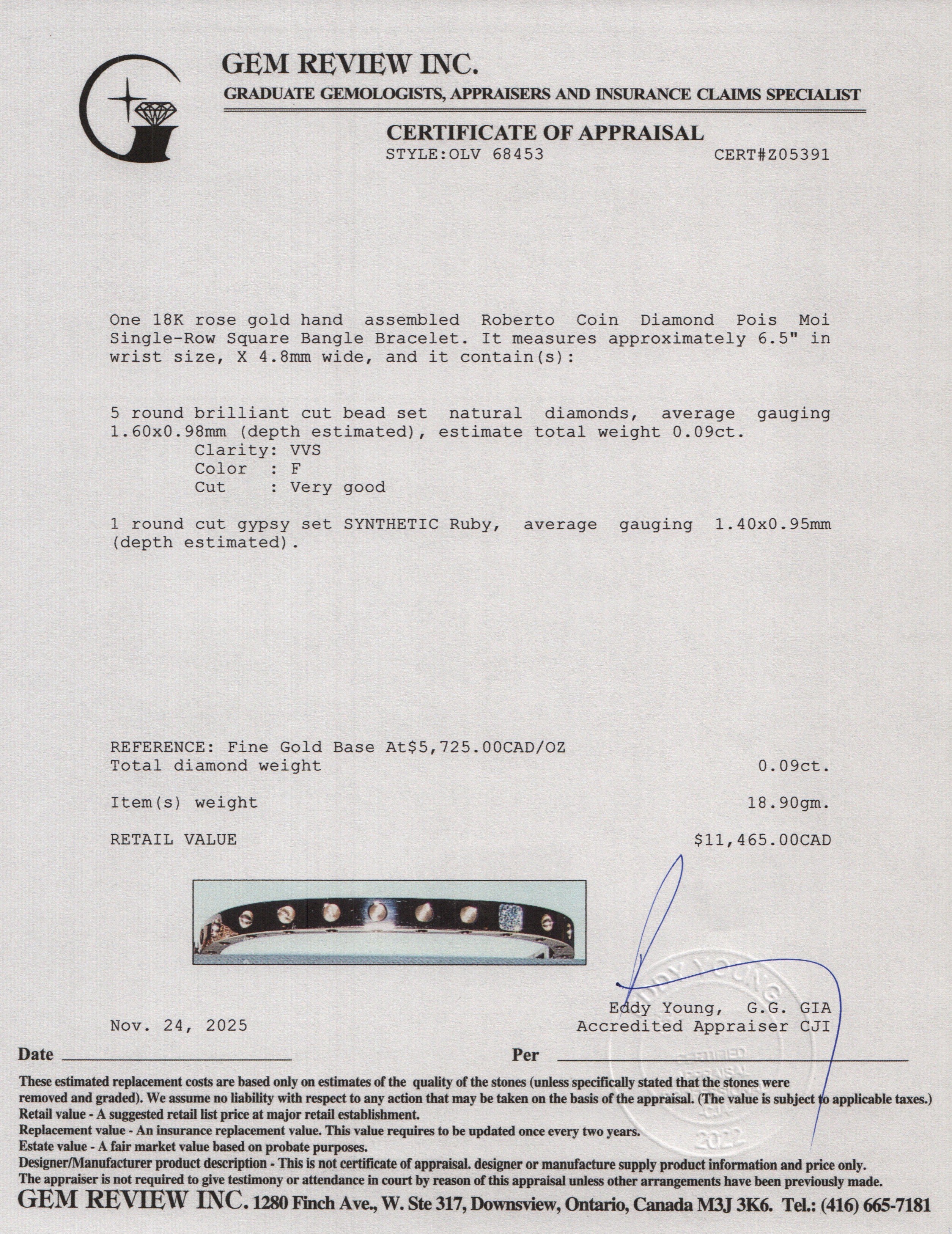 Roberto Coin 18k Rose Gold Diamond Pois Moi Single-Row Square Bangle Bracelet