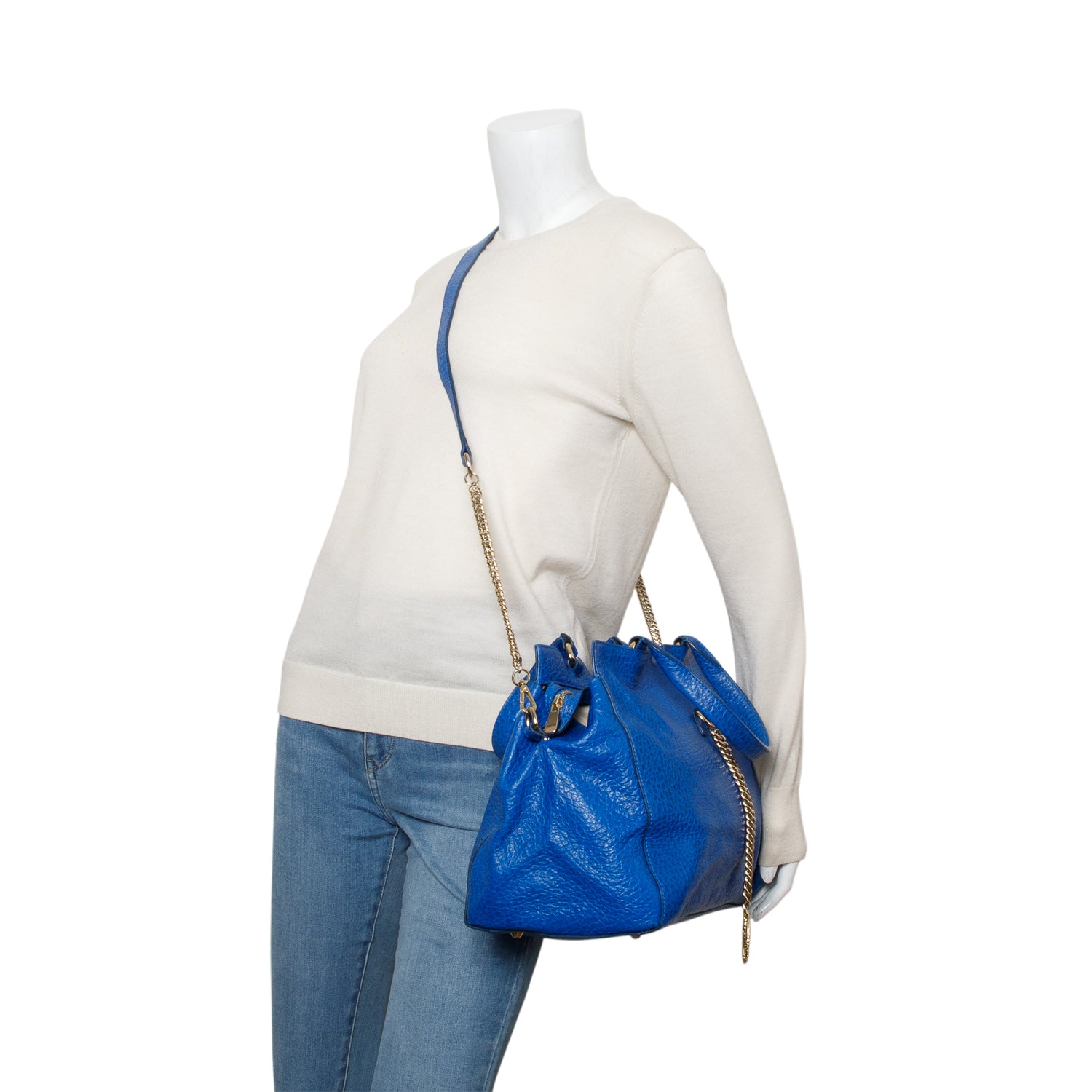 Versace Blue Vitello Leather Stampa Bufalo Bag w/ Strap