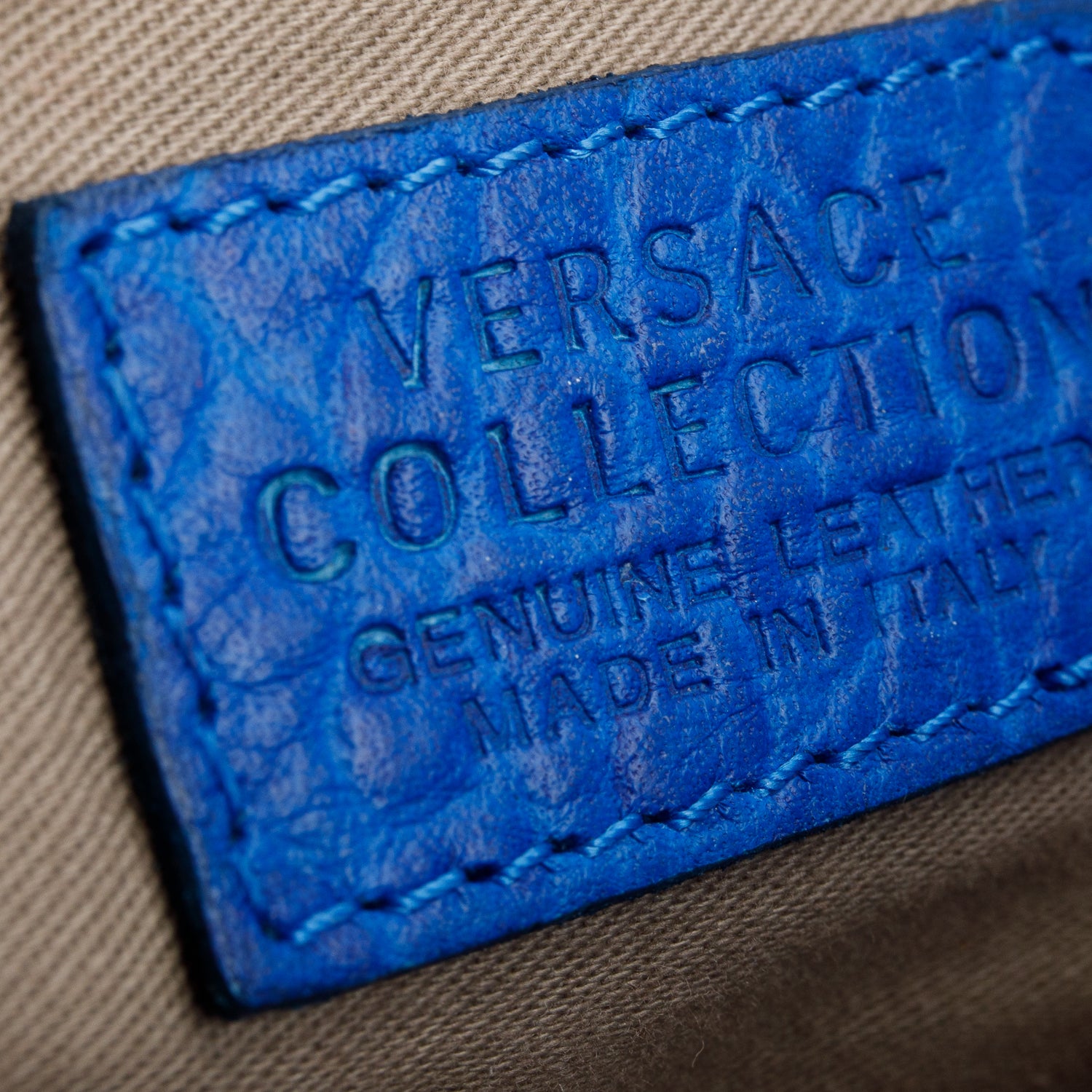 Versace Blue Vitello Leather Stampa Bufalo Bag w/ Strap