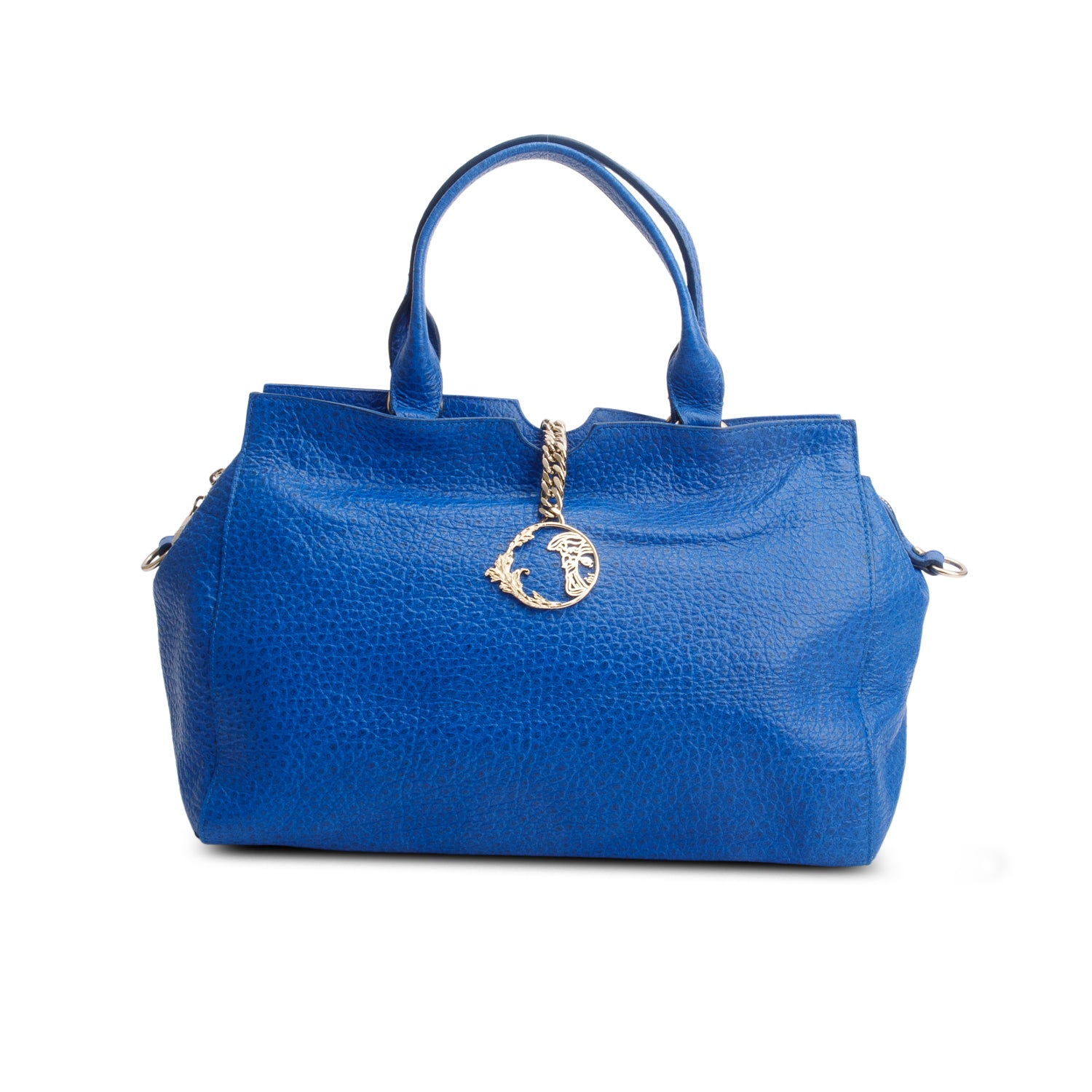 Versace Blue Vitello Leather Stampa Bufalo Bag w/ Strap
