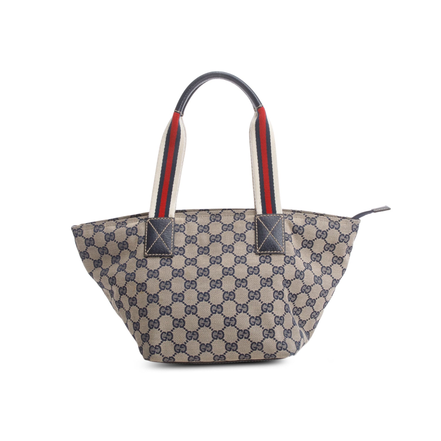 Gucci Navy Monogram Small Web Handle Bucket Tote