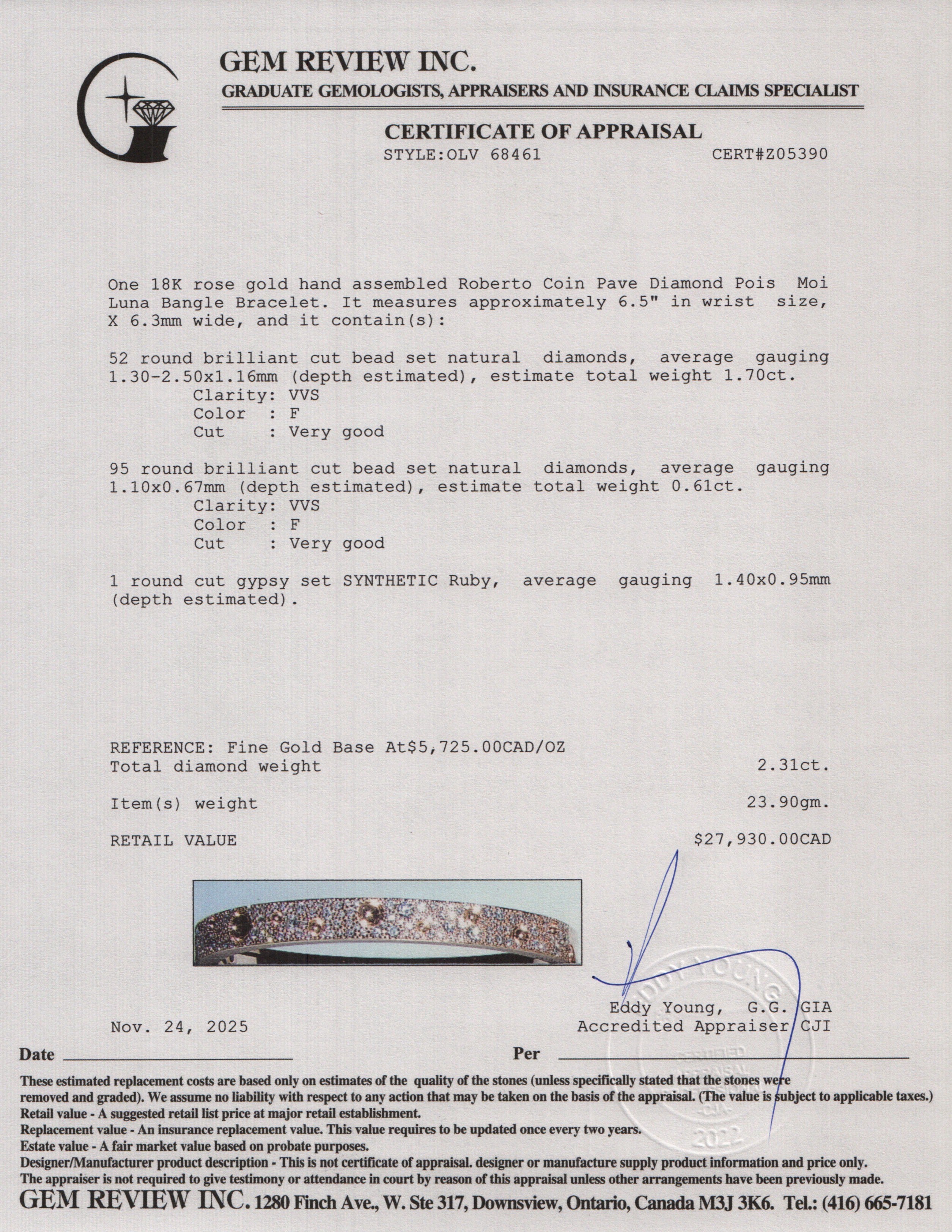 Roberto Coin 18k Rose Gold Pave Diamond Pois Moi Luna Bangle Bracelet