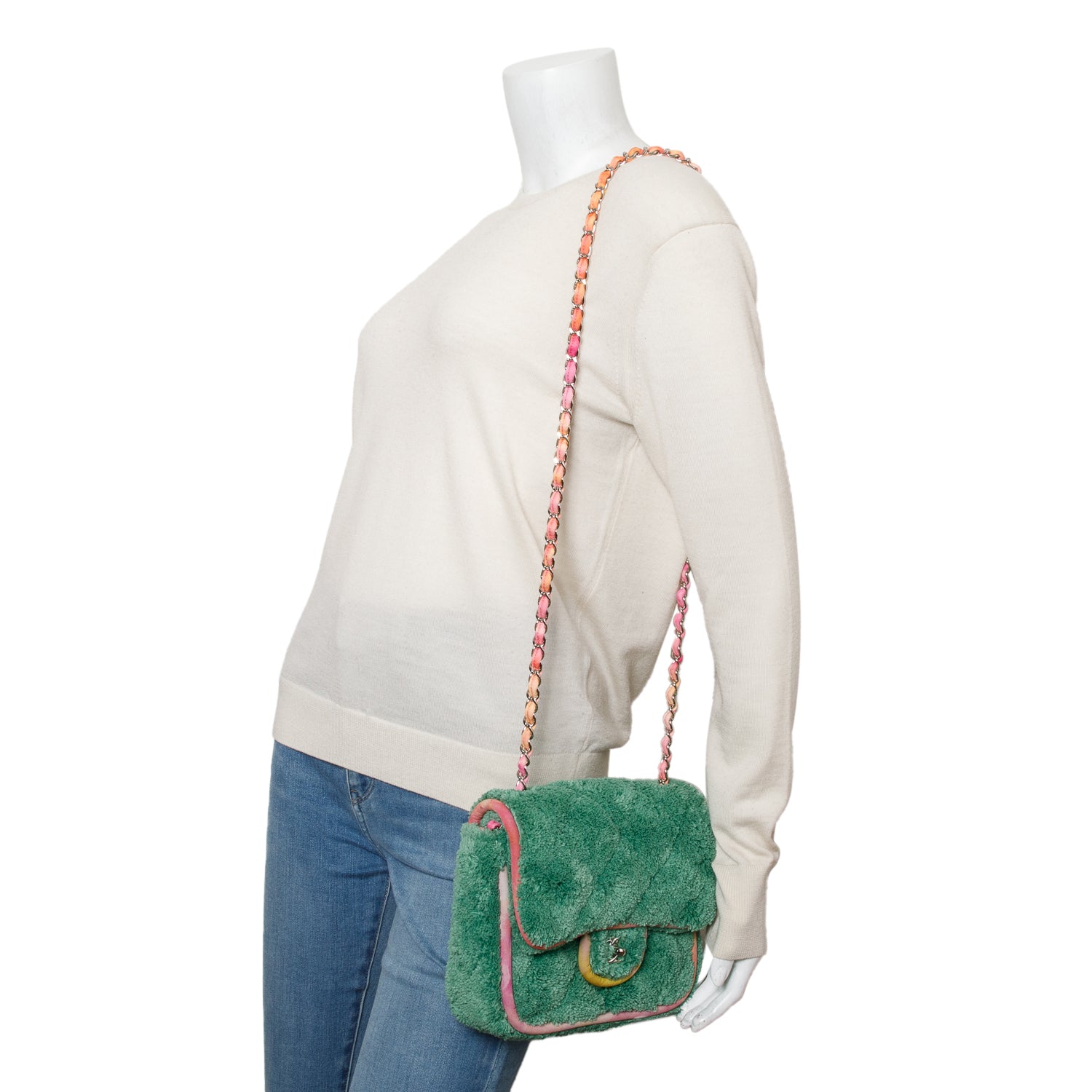 Chanel 2020 Green Quilted Terry Cloth Small Square Flap Bag