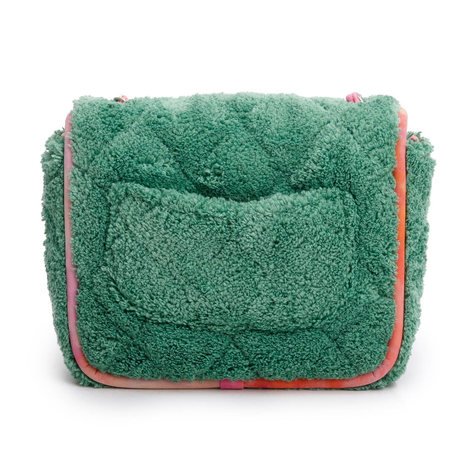 Chanel 2020 Green Quilted Terry Cloth Small Square Flap Bag