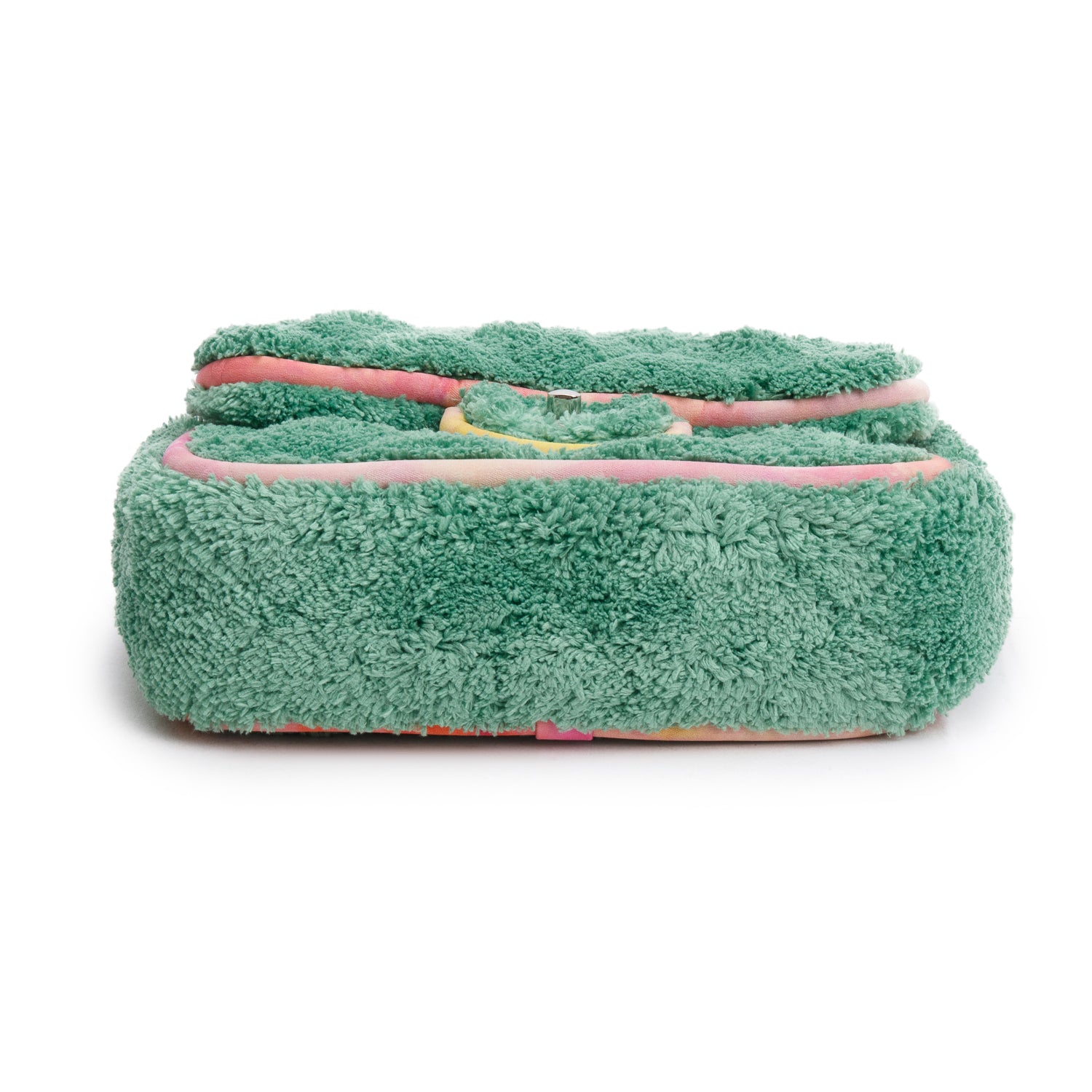 Chanel 2020 Green Quilted Terry Cloth Small Square Flap Bag