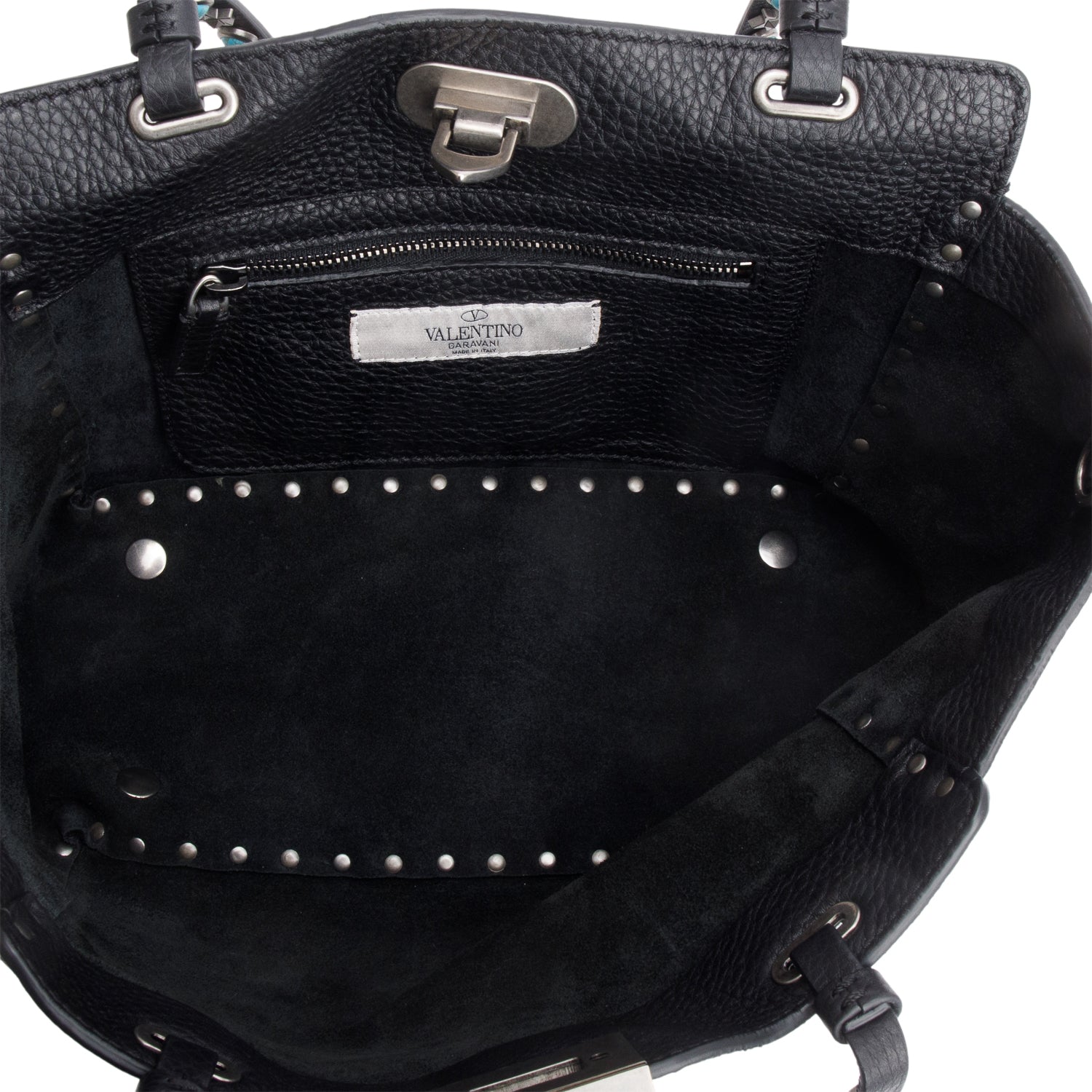 Valentino Black Pebbled Calfskin Small Rockstud Rolling Tote