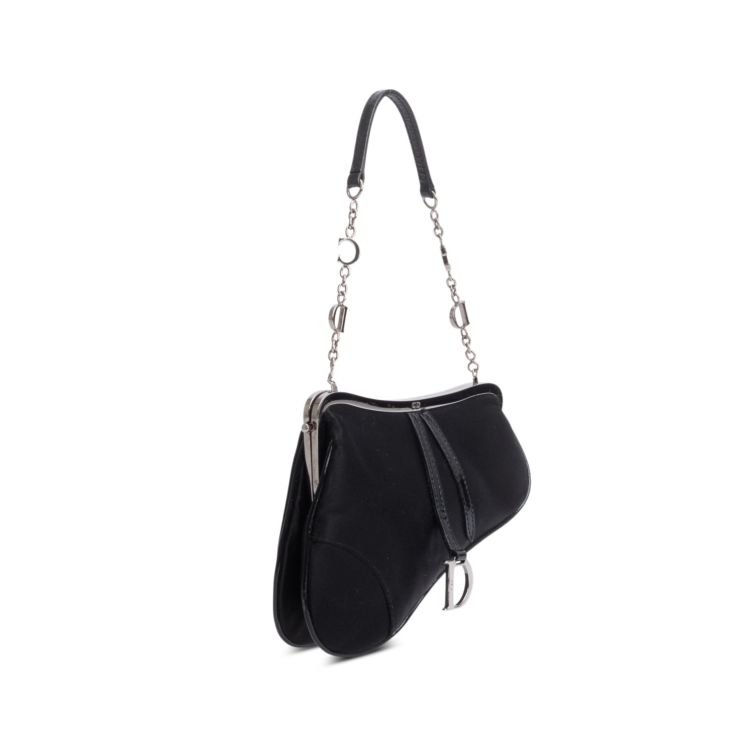 Christian Dior Black Satin Mini Saddle Frame Bag