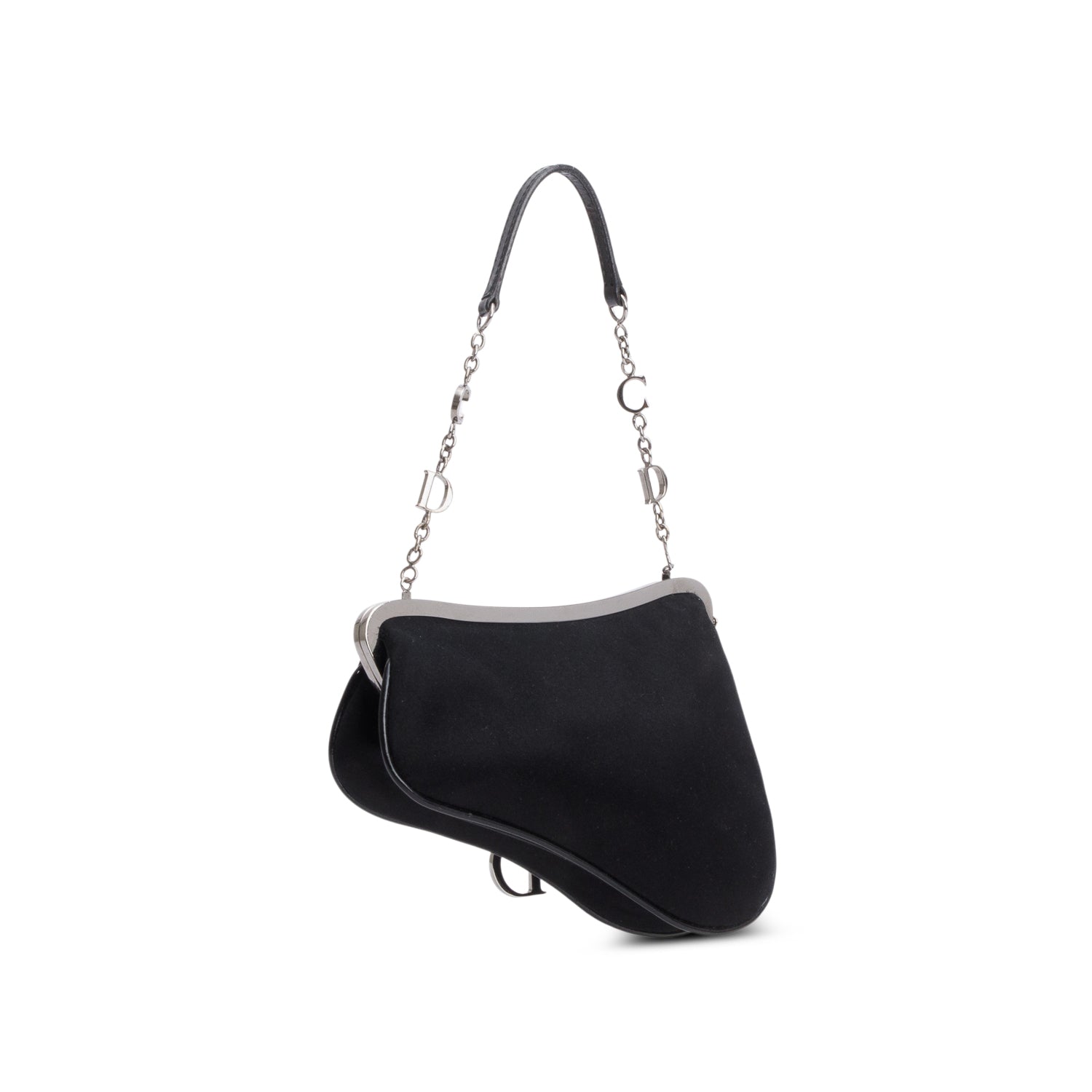 Christian Dior Black Satin Mini Saddle Frame Bag
