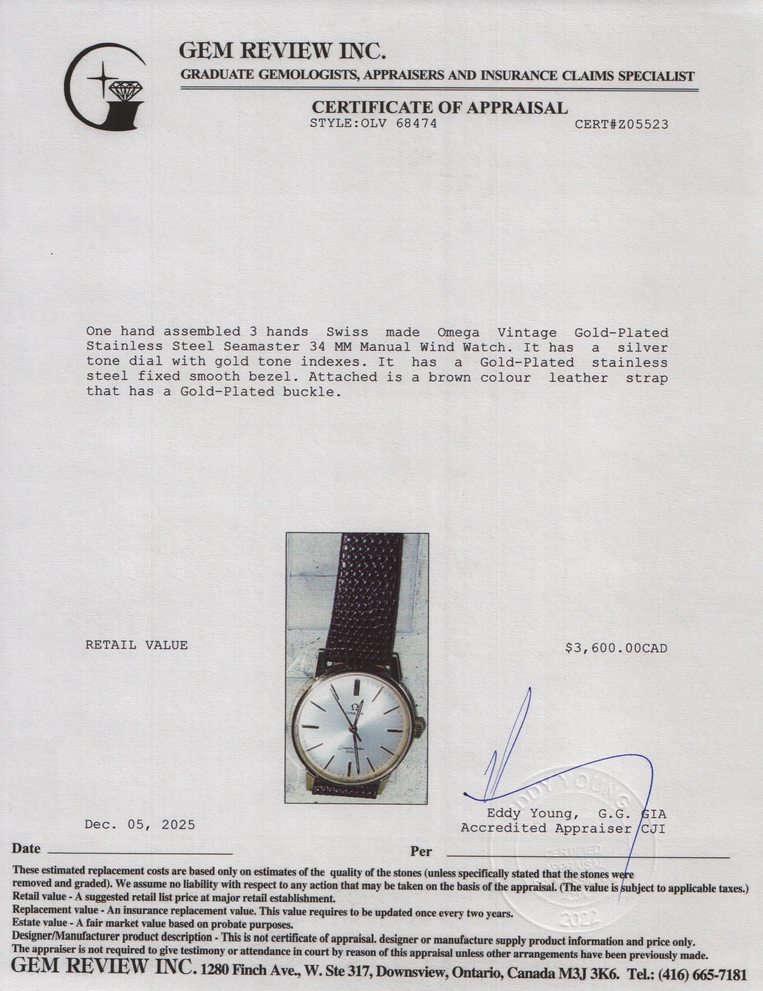 Omega Vintage Gold-Plated Stainless Steel Seamaster 34 MM Manual Wind Watch