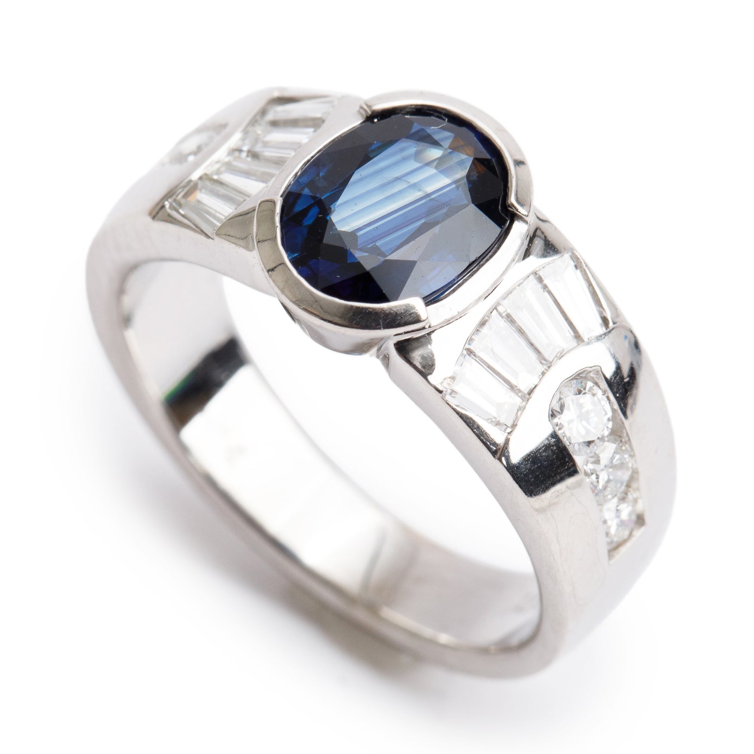 18k White Gold Sapphire & Diamond Ring, Size 6