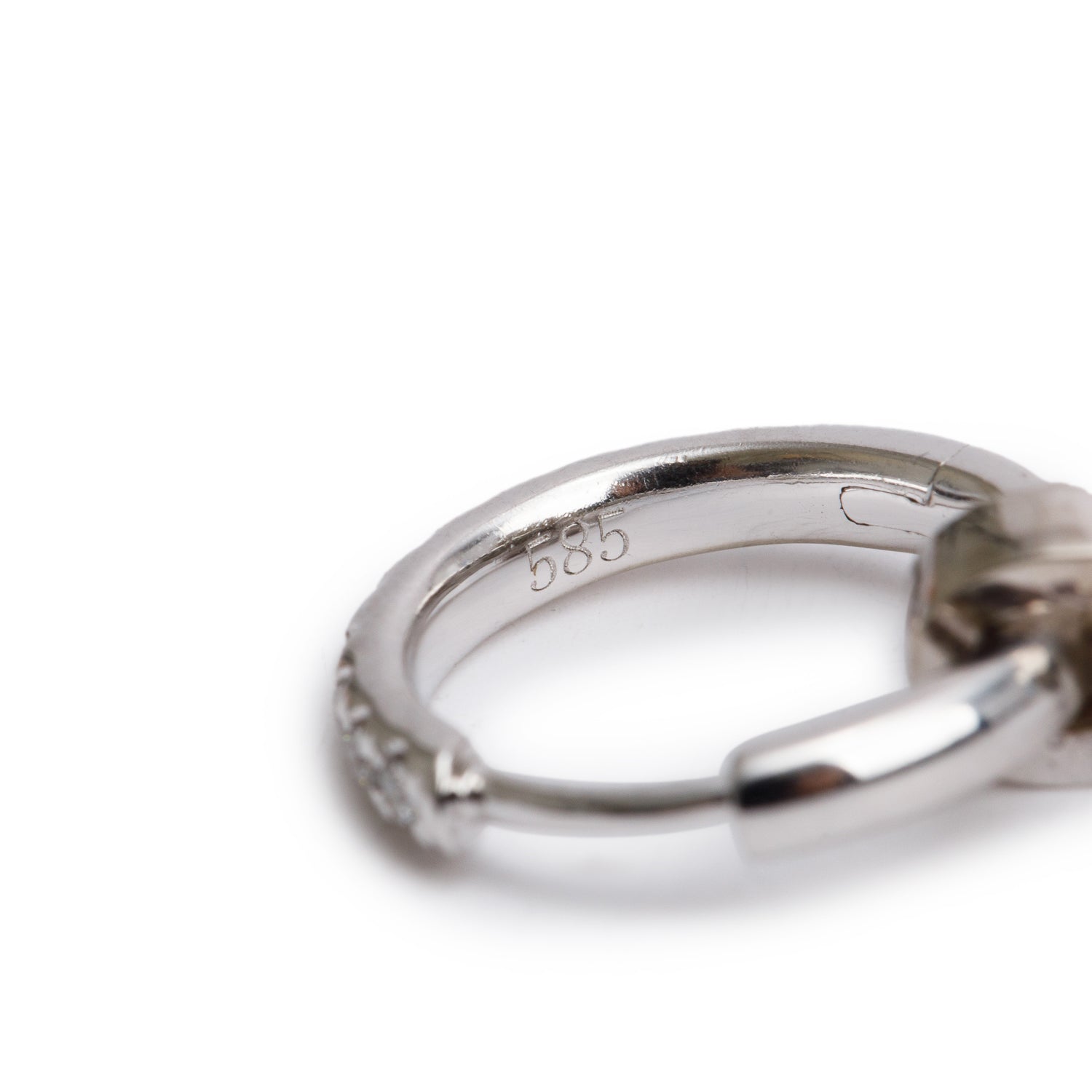 14k White Gold Diamond Huggie Drop Earrings